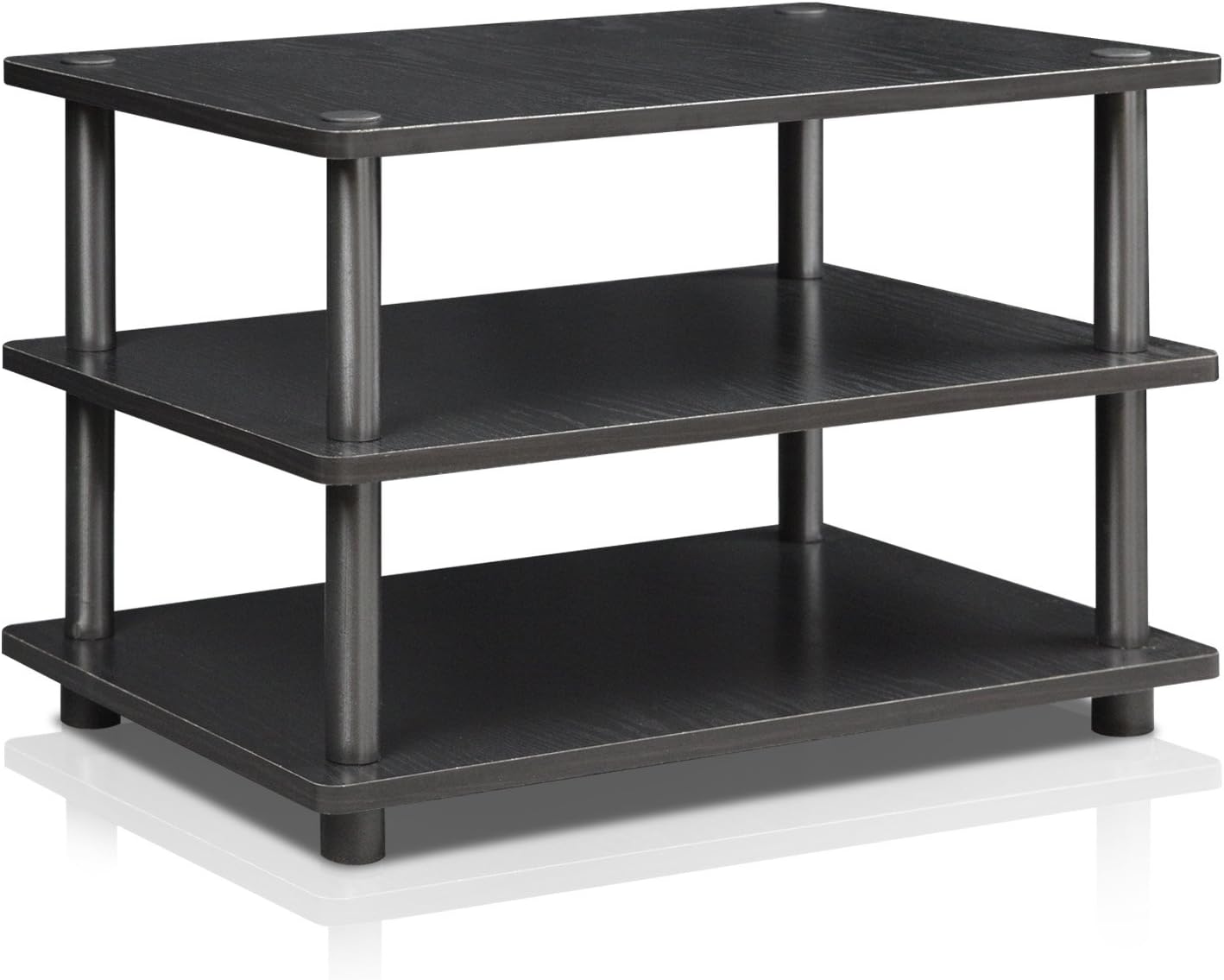 Furinno Turn-N-Tube TV Riser Stand, 2-Tier Small Elevated No Tools TV Stand, TV Console for TV up to 32 inch, 15.8 x 23.8 x 11, for Living Room, Bedroom, French Oak/Black