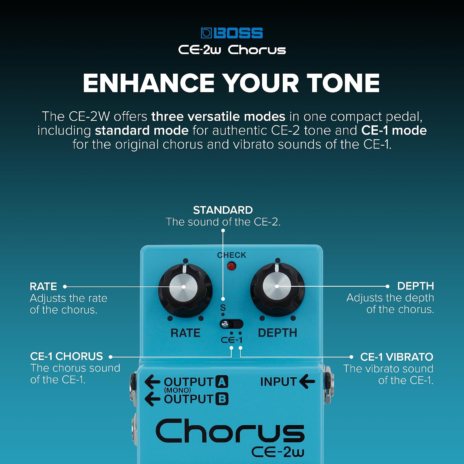 BOSS CE-2W Chorus | Premium Waza Craft Guitar Effect Pedal with Analog Circuitry | True Reproduction of the Legendary CE-2 & CE-1 Chorus Pedals