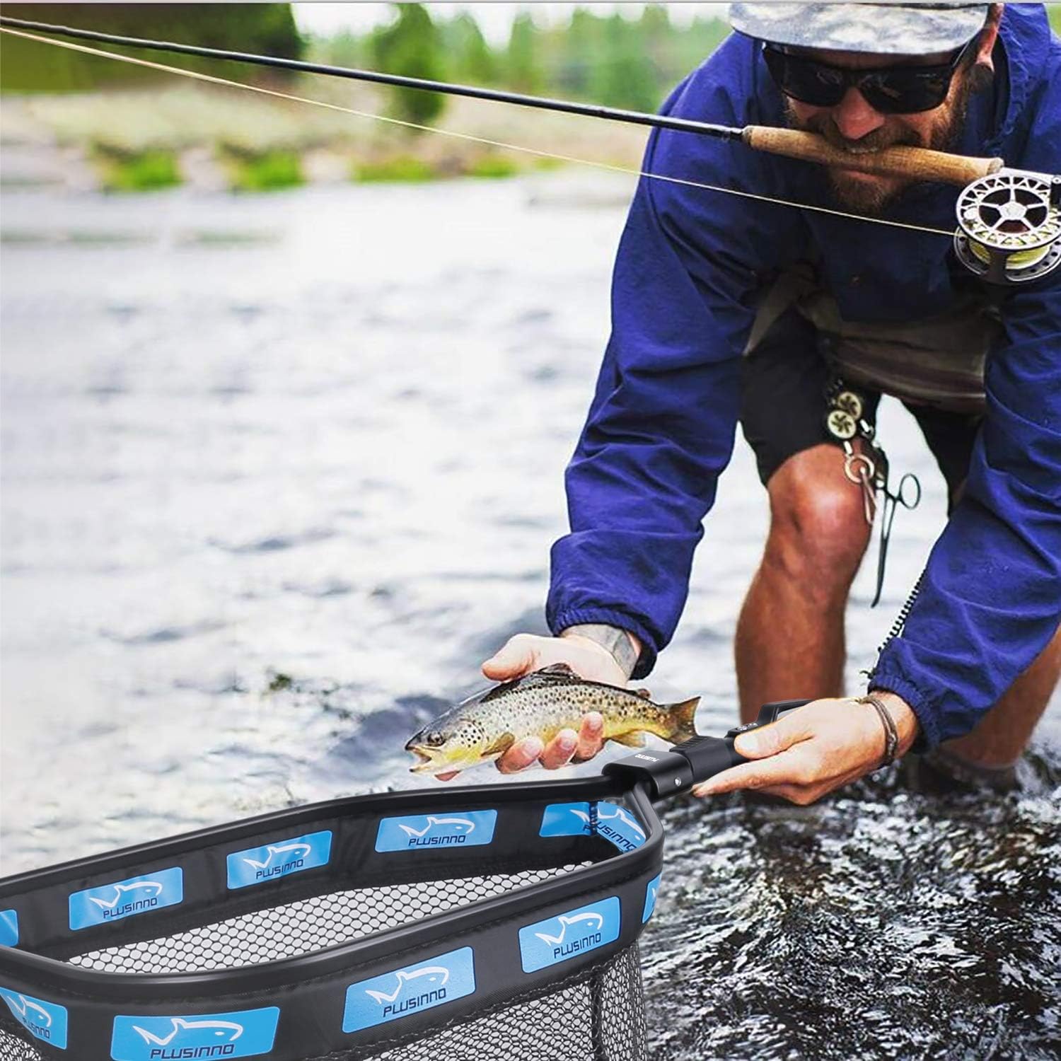 PLUSINNO Floating Fishing Net for Steelhead, Salmon, Fly, Kayak, Catfish, Bass, Trout Fishing