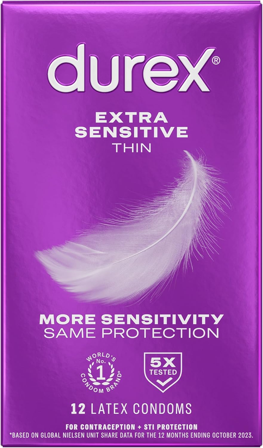 Durex Extra Sensitive Thin Condoms, Lubricated Latex Condoms for Men, 24 Count