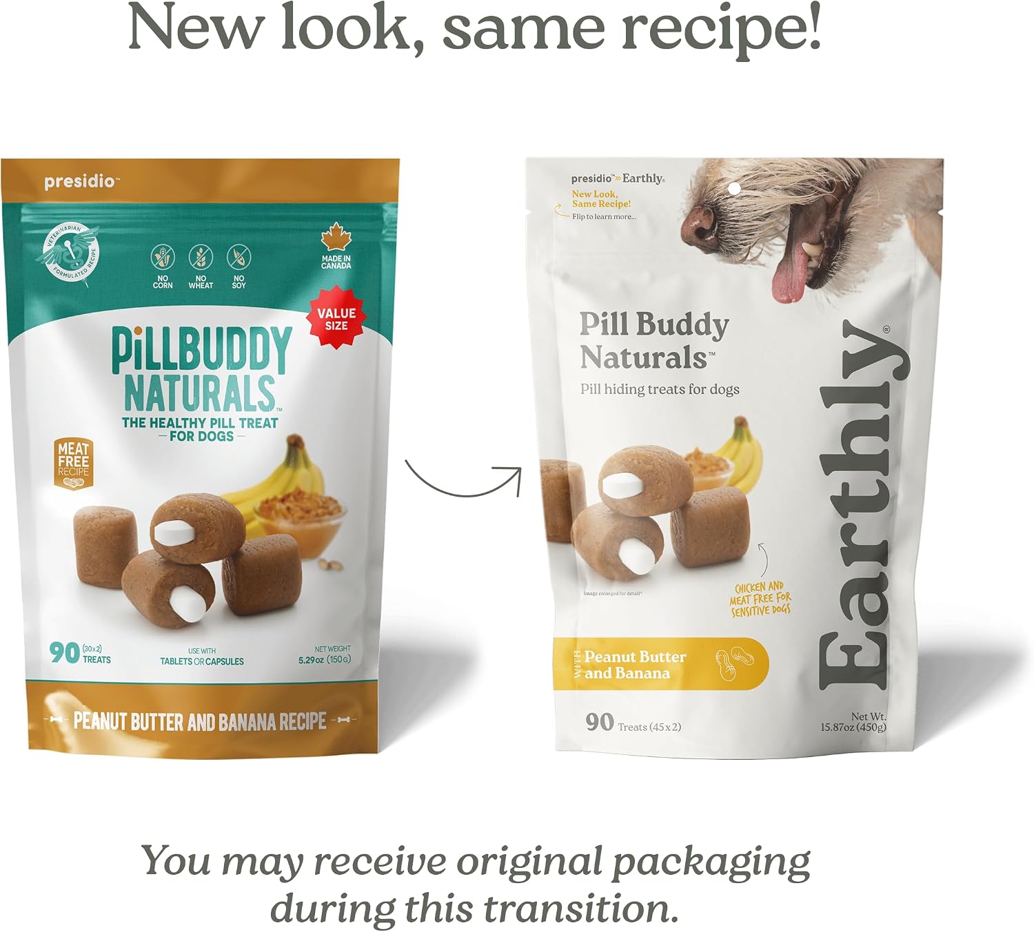 Presidio Earthly Pill Buddy Naturals - PB & Banana Recipe Pill Hiding Treats for Dogs - Make A Perfect Pill Concealing Pocket Or Pouch for Any Size Medication - 30 Servings