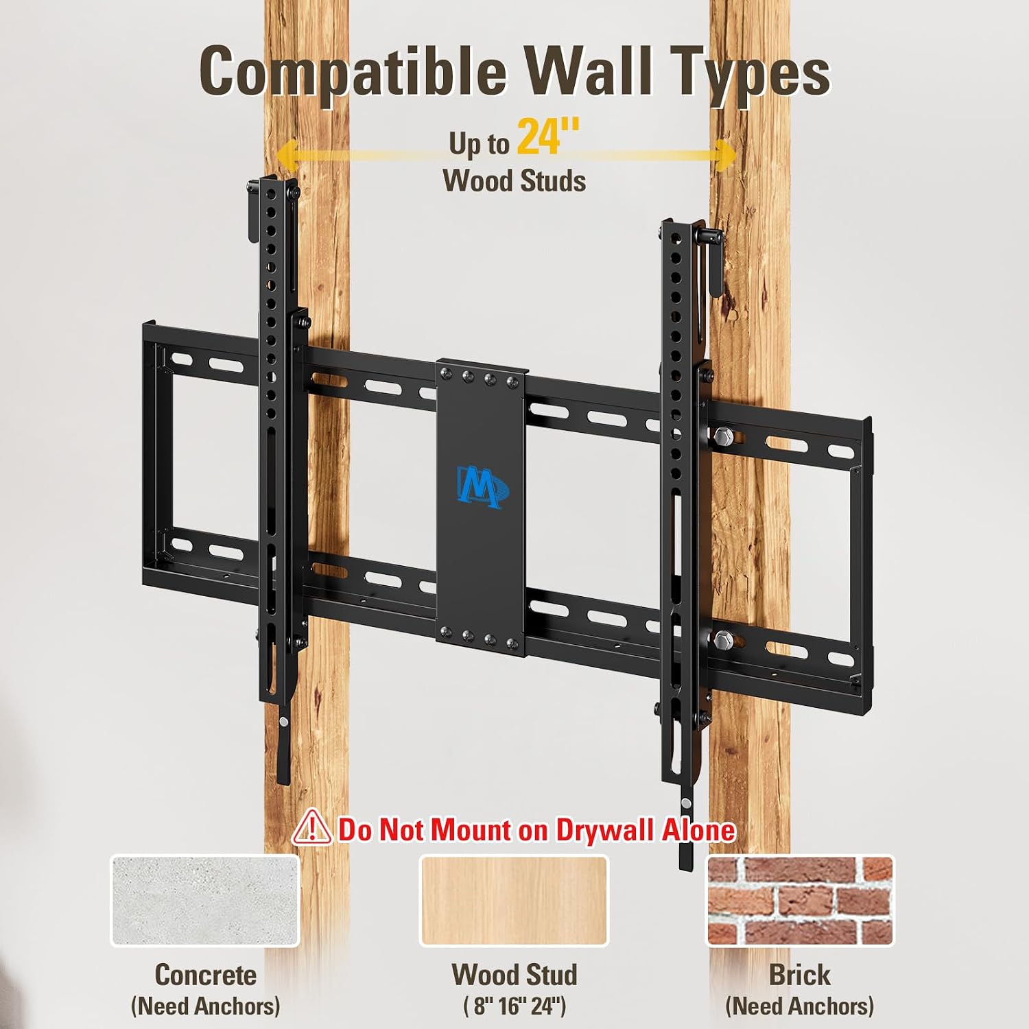 Mounting Dream Tilting TV Wall Mount for Most 37-90 Inch TVs up to 132lbs | Low Profile TV Mount Fits 16", 18", 24" Studs, Max VESA 600x400mm, Wall Mount TV Bracket with Quick Lock & Release, MD2268-LK