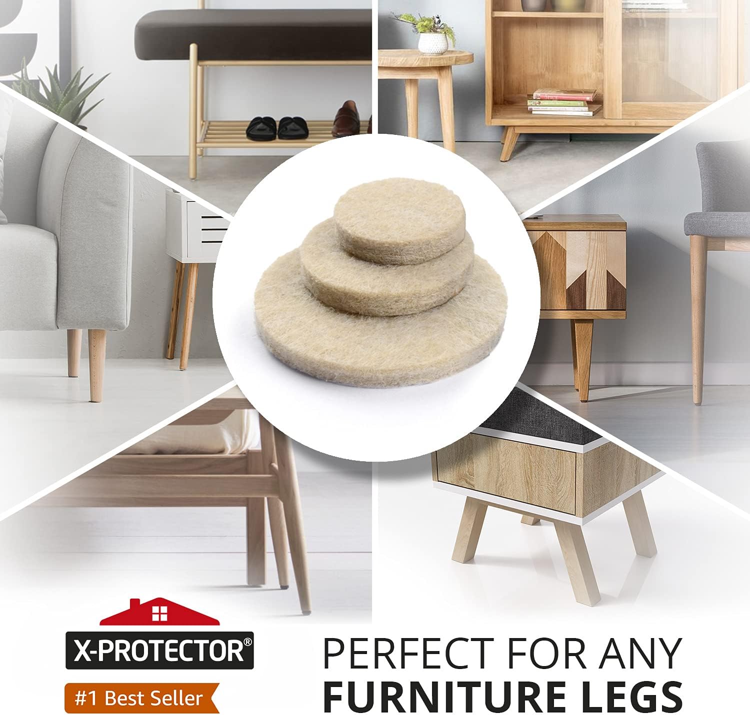 Felt Furniture Pads X-PROTECTOR 133 PCS Premium Furniture Pads - Felt Pads | Furniture Feet Wood Floor Protectors - Protect Your Hardwood & Laminate Flooring! Brown and Beige