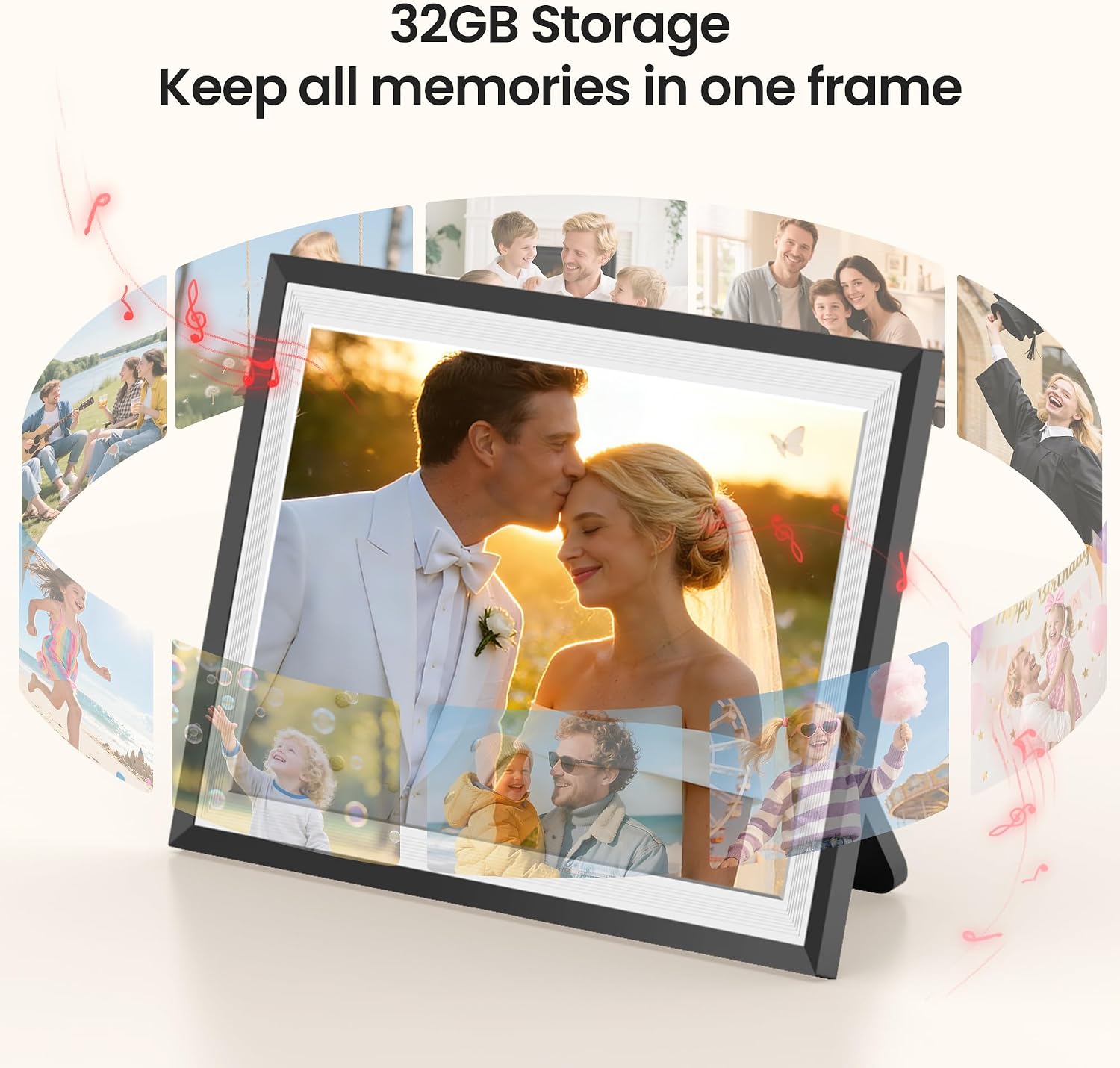 BIGASUO Digital Picture Frame, 10.1" Frameo Digital Frame WiFi with 32GB Memory, 1280x800 IPS Touch Screen