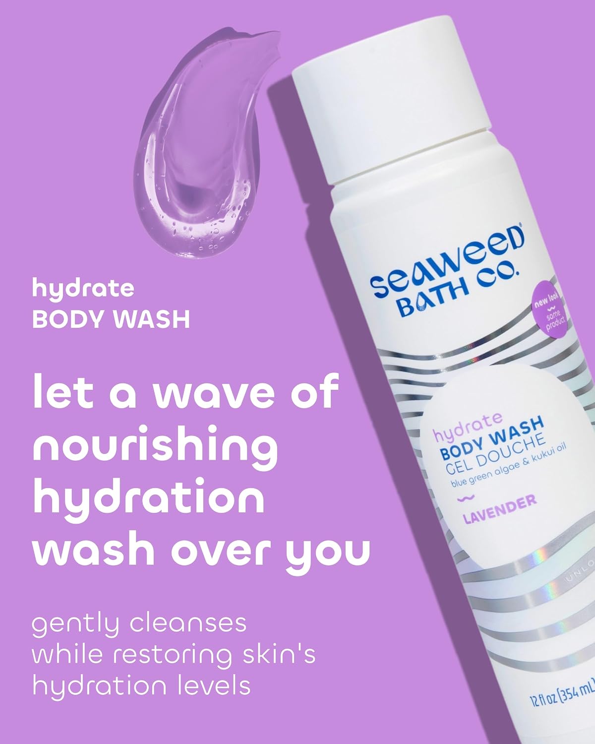 Seaweed Bath Co. Hydrate Body Wash, Unscented, 12 oz | Foaming Shower Gel Cleanser with Natural Ingredients, Fragrance Free and Gentle, Good for Sensitive Skin