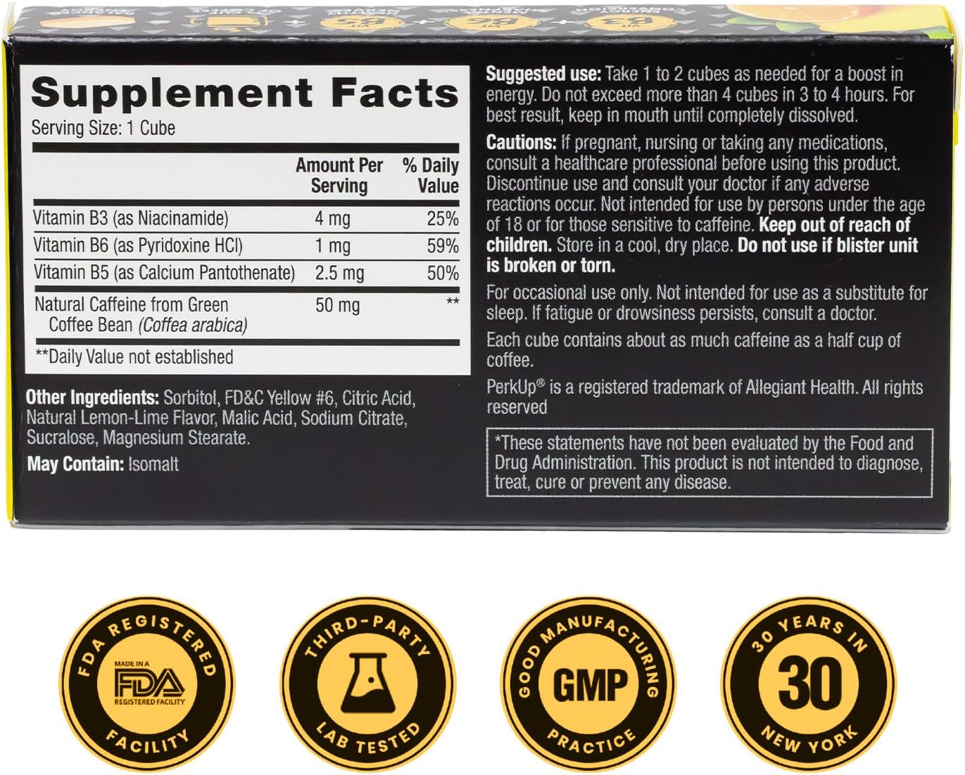 HealthA2Z® PerkUp® Energy Booster, Natural Caffeine 50mg, B Vitamins, Melt-in-Mouth Cubes, Sugar Free, Zero Calorie, Energy, Focus & Productivity