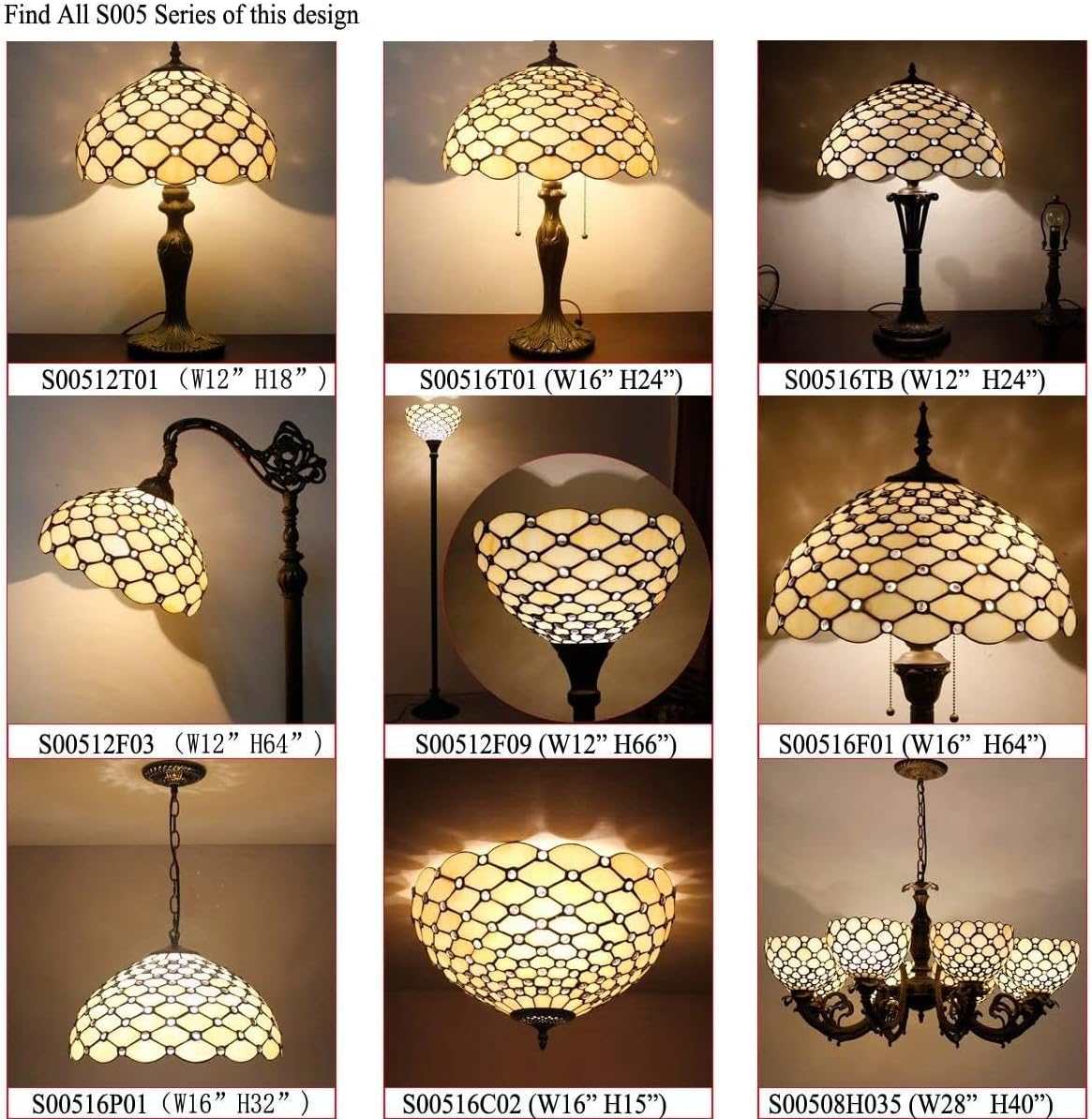 WERFACTORY Tiffany Floor Lamp Cream Amber Stained Glass Torchiere Light | 12X12X71 Inches Pole Standing Corner Torch Bead Uplight Decor Bedroom