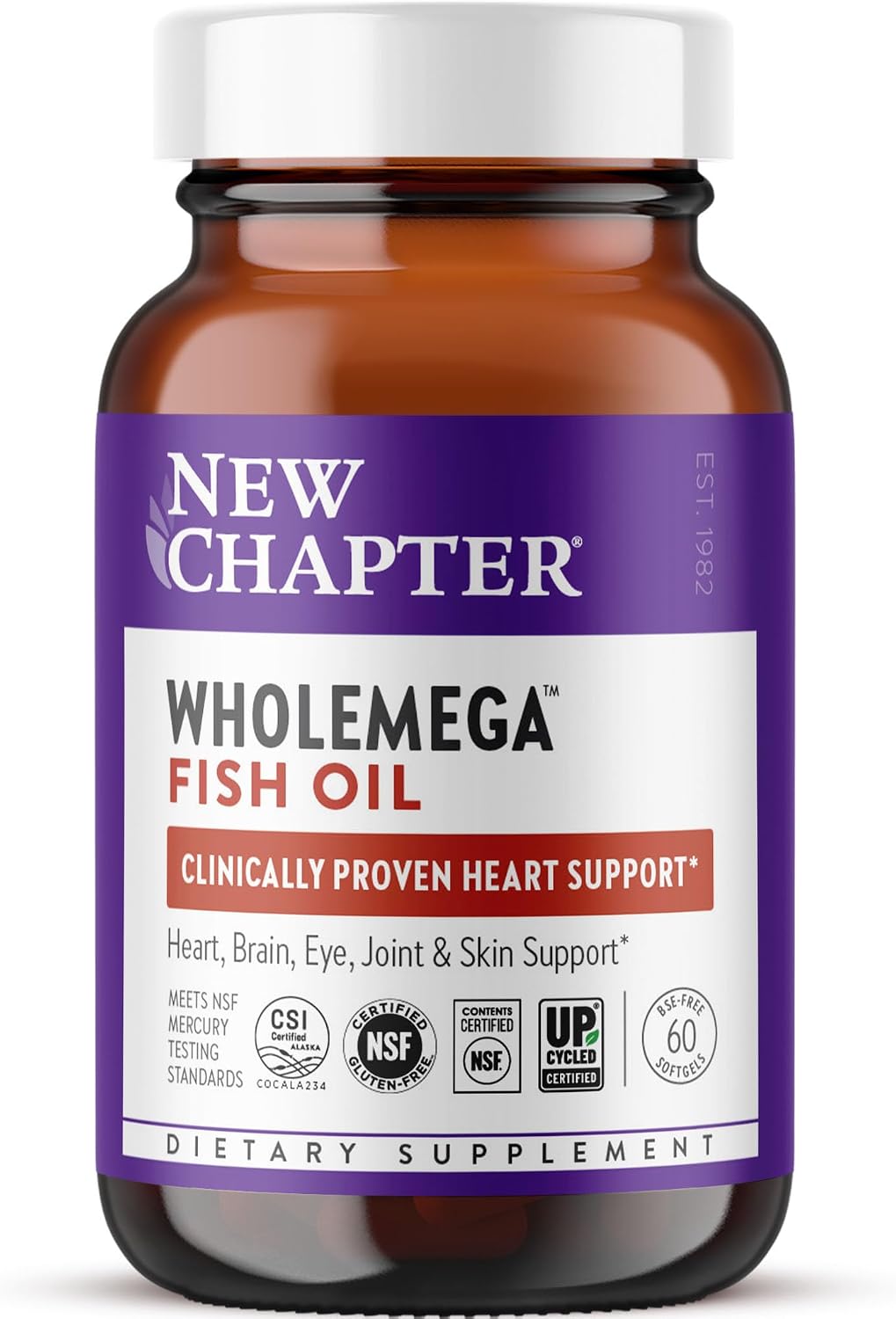 New Chapter Wholemega Fish Oil Supplement - 2000mg per Serving, Clinically Proven Wild Alaskan Salmon Oil with Omega-3 + Vitamin D3 + Astaxanthin, 120 Softgels