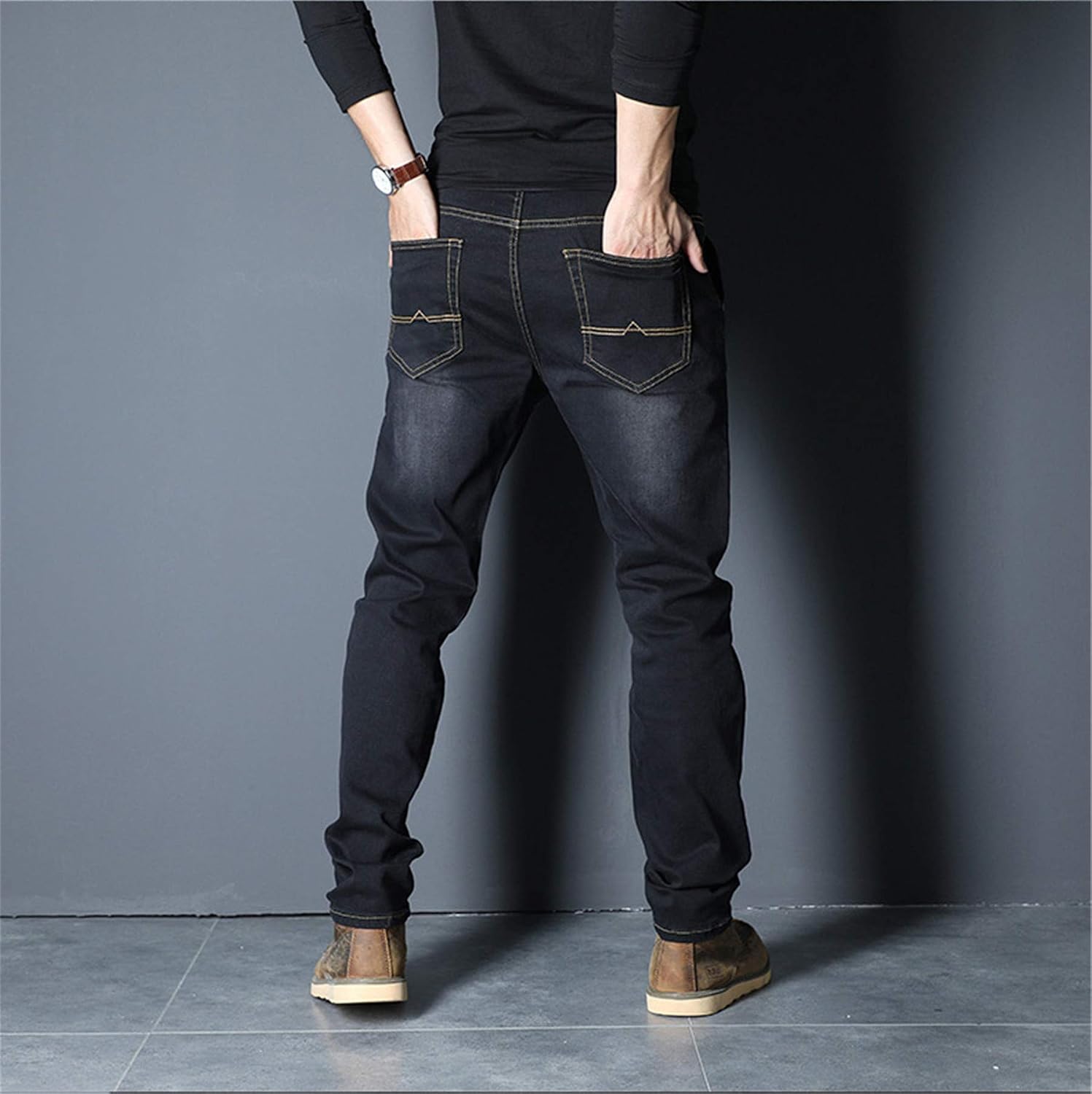 Andongnywell Men's Loose Stretch Denim Pants Elastic Waist Loose Fit Jeans Stretchy Casual Solid Trousers
