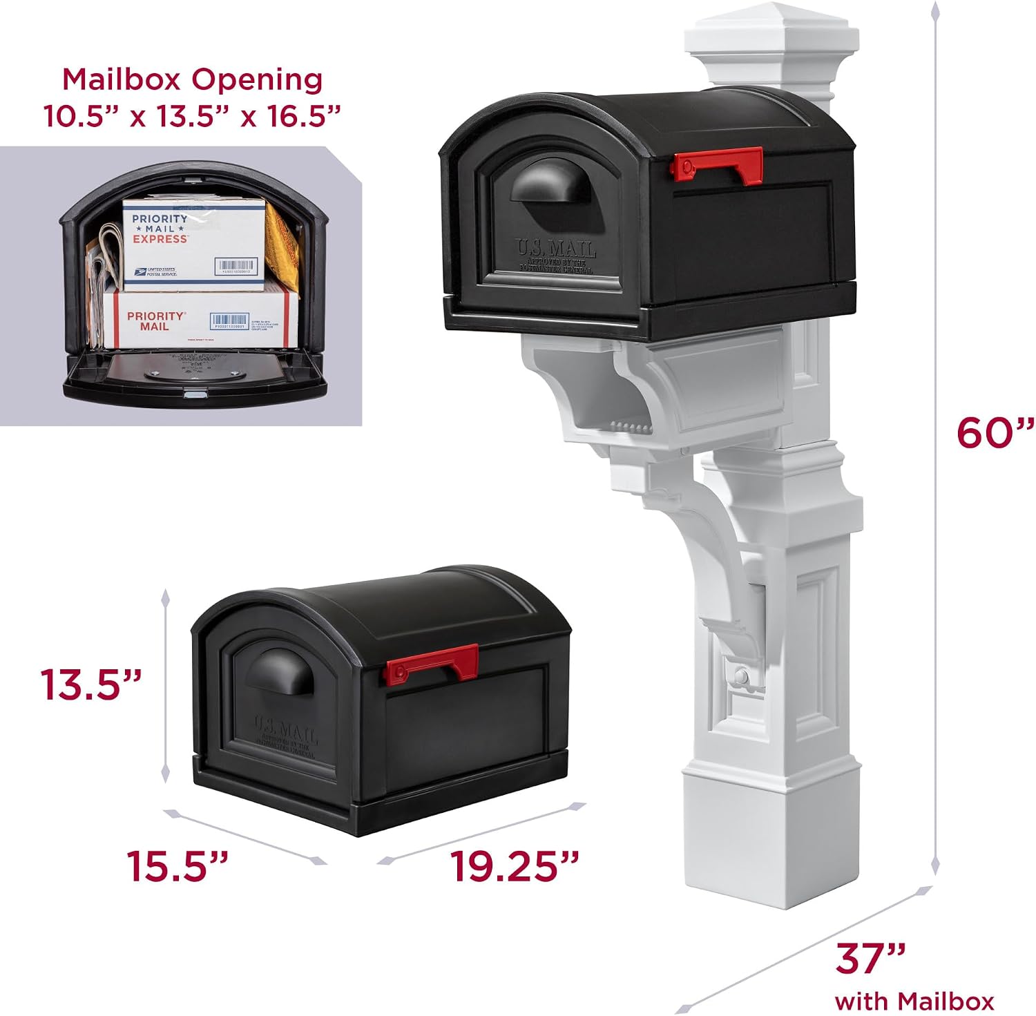 Step2 Atherton Mail Post, Mailbox Not Included, Weather Resistant, Large Outdoor Mailbox Post, Made of Durable Plastic, Easy to Install, Classic White