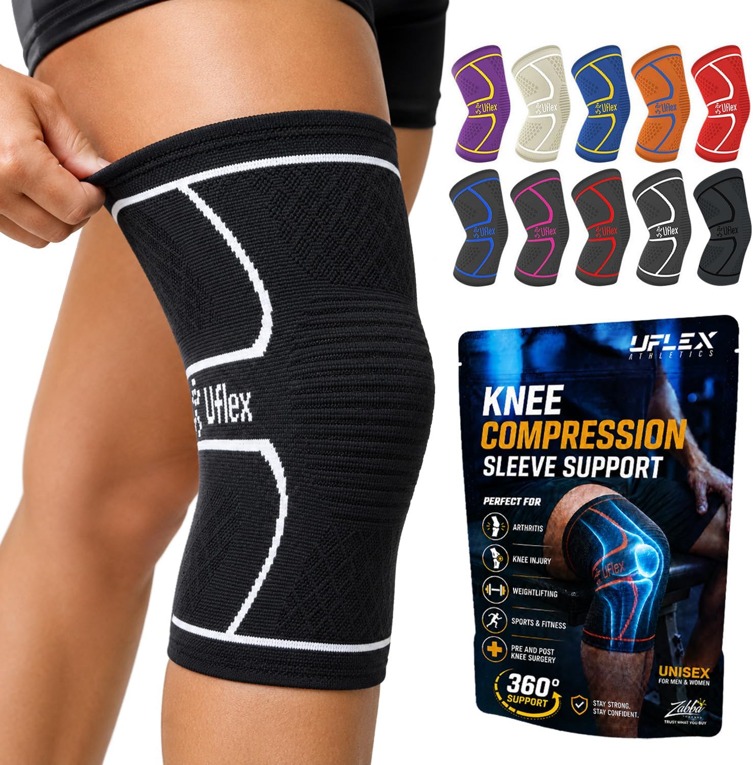 Knee Brace Knee Support Wrap for Pain Relief, Workout, Swelling & Recovery