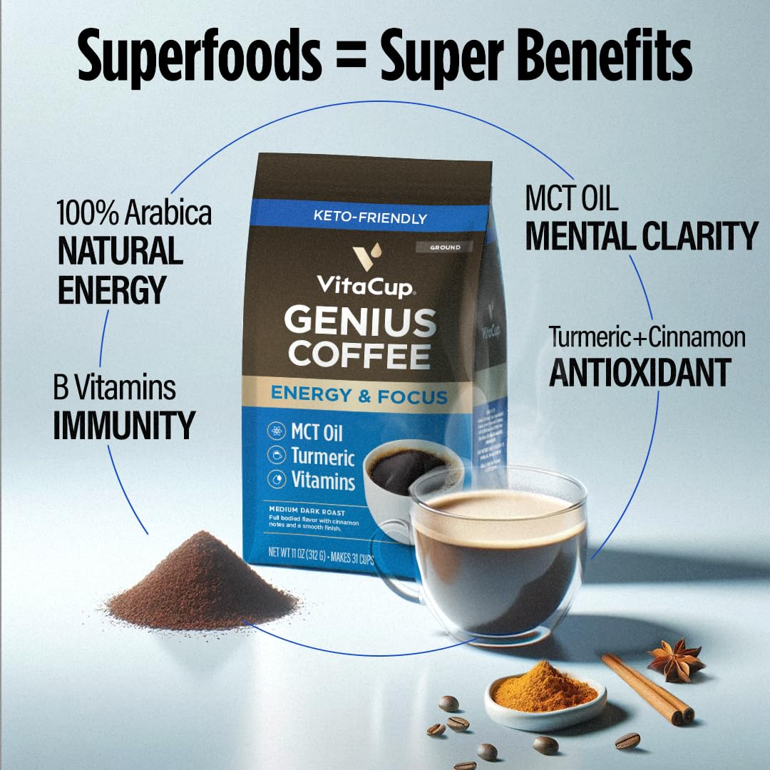 VitaCup Genius Keto Ground Coffee with MCT Oil, 11oz