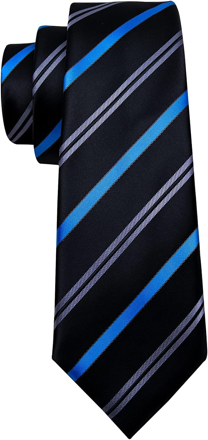 Barry.Wang Plaid Ties for Men Silk Necktie Handkerchief Cuff Links Set