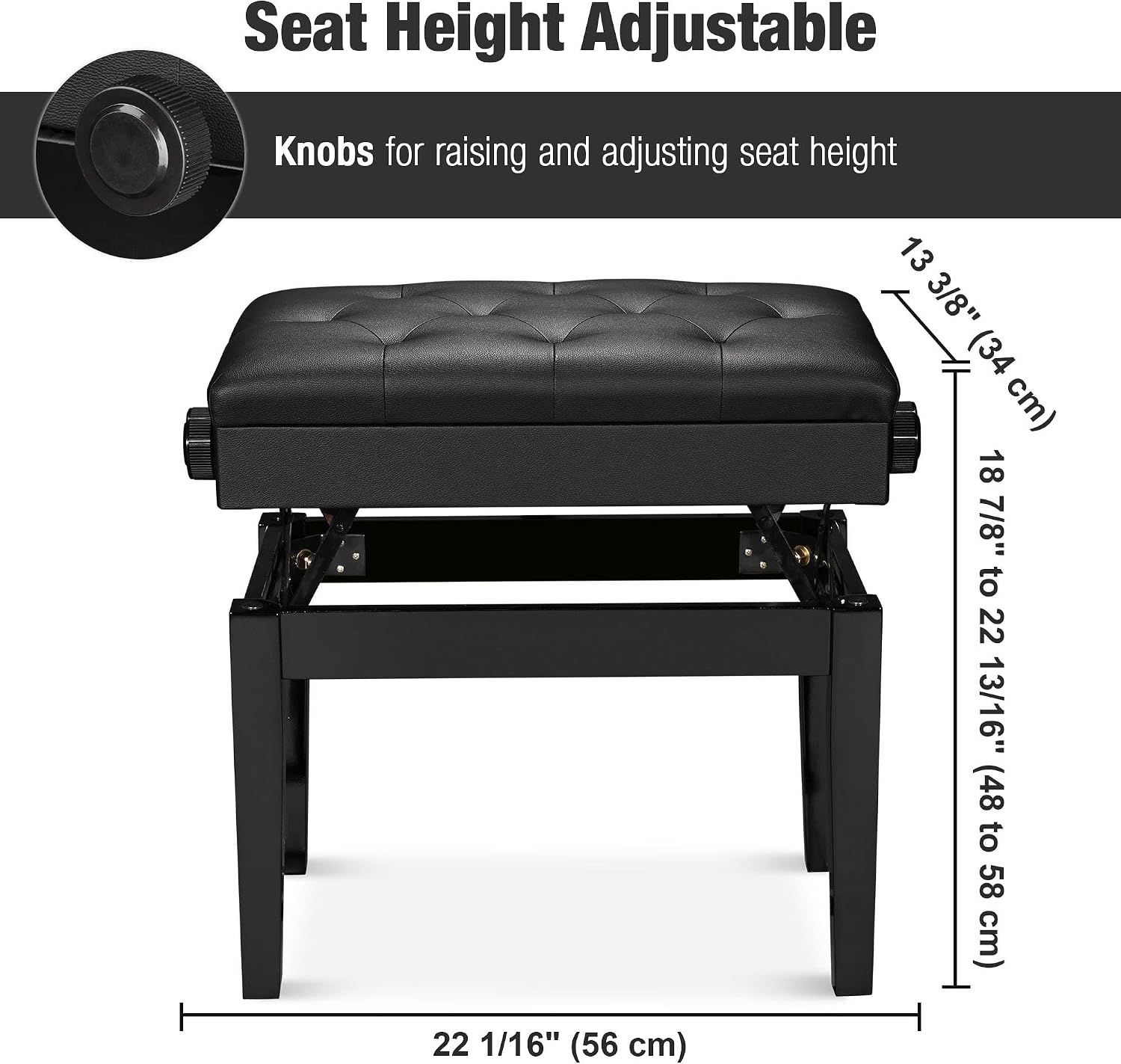 AW Adjustable Piano Bench with Storage Brown Wooden Keyboard Stool Seat | Leather Cushion Paino Chair for Piano Shop Music School Studio Capacity 400lbs