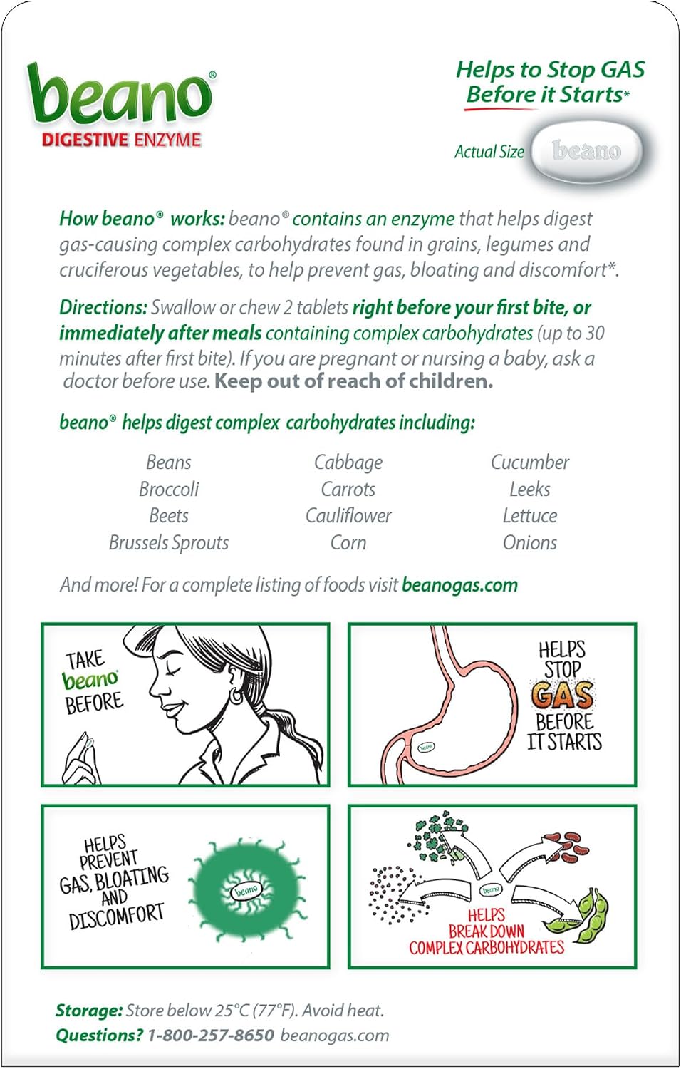 Beano Digestive Enzyme, Helps Prevent Gas & Bloating, 100 Tablets