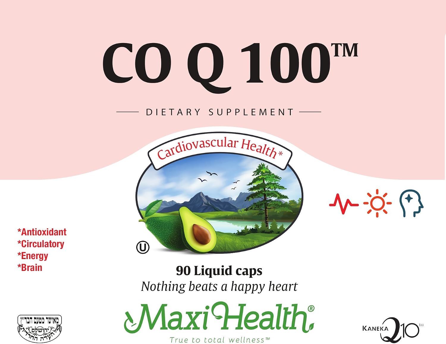 Maxi Health COQ10 100mg Capsules – 100mg Coenzyme Q10 for Heart & Energy Support – Kosher Certified CO Q 10 Supplement – Non-GMO and
