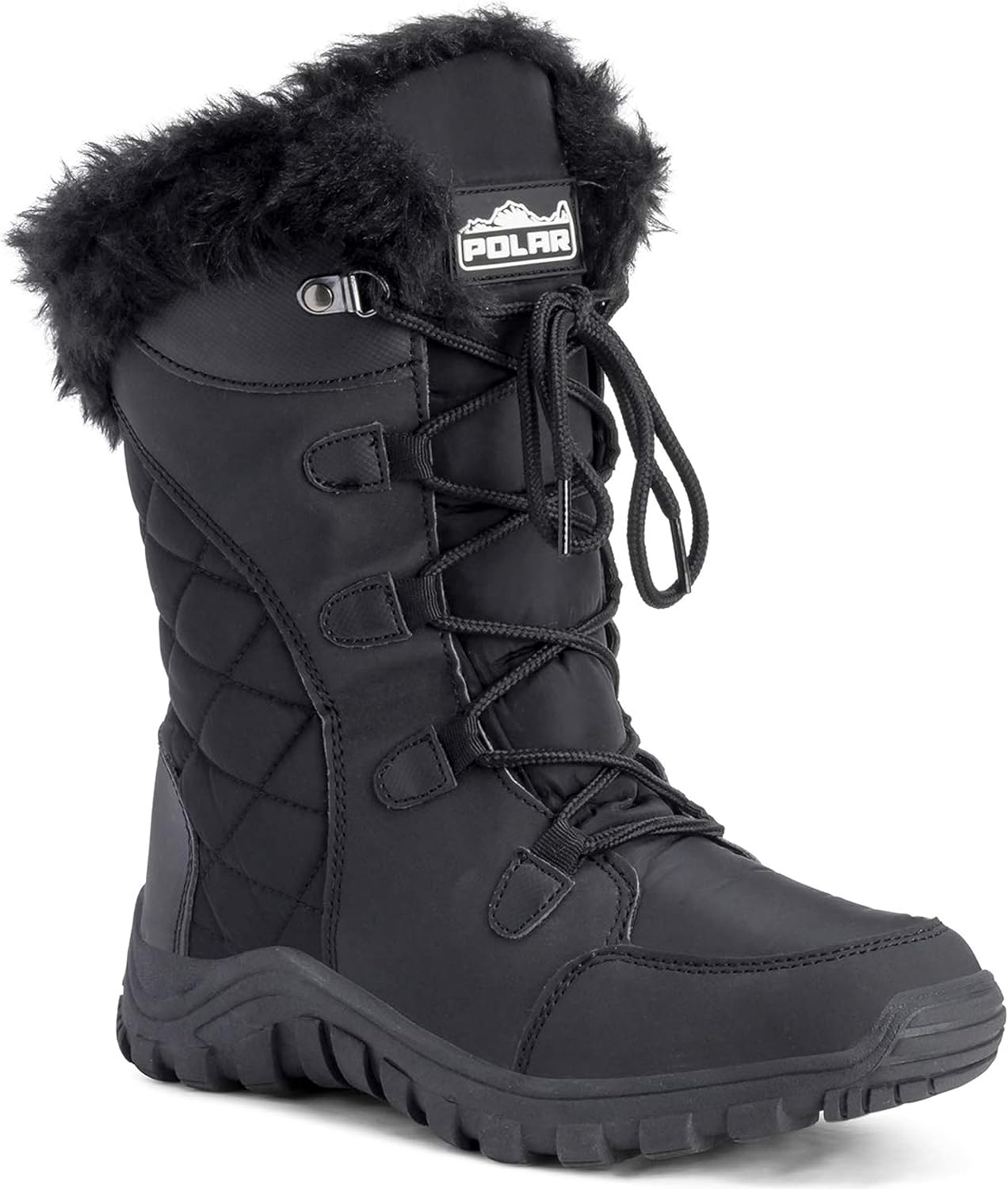 POLAR Womens Quilted Faux Fur Cuff Winter Duck Rubber Sole Durable Snow Rain Outdoor Boots
