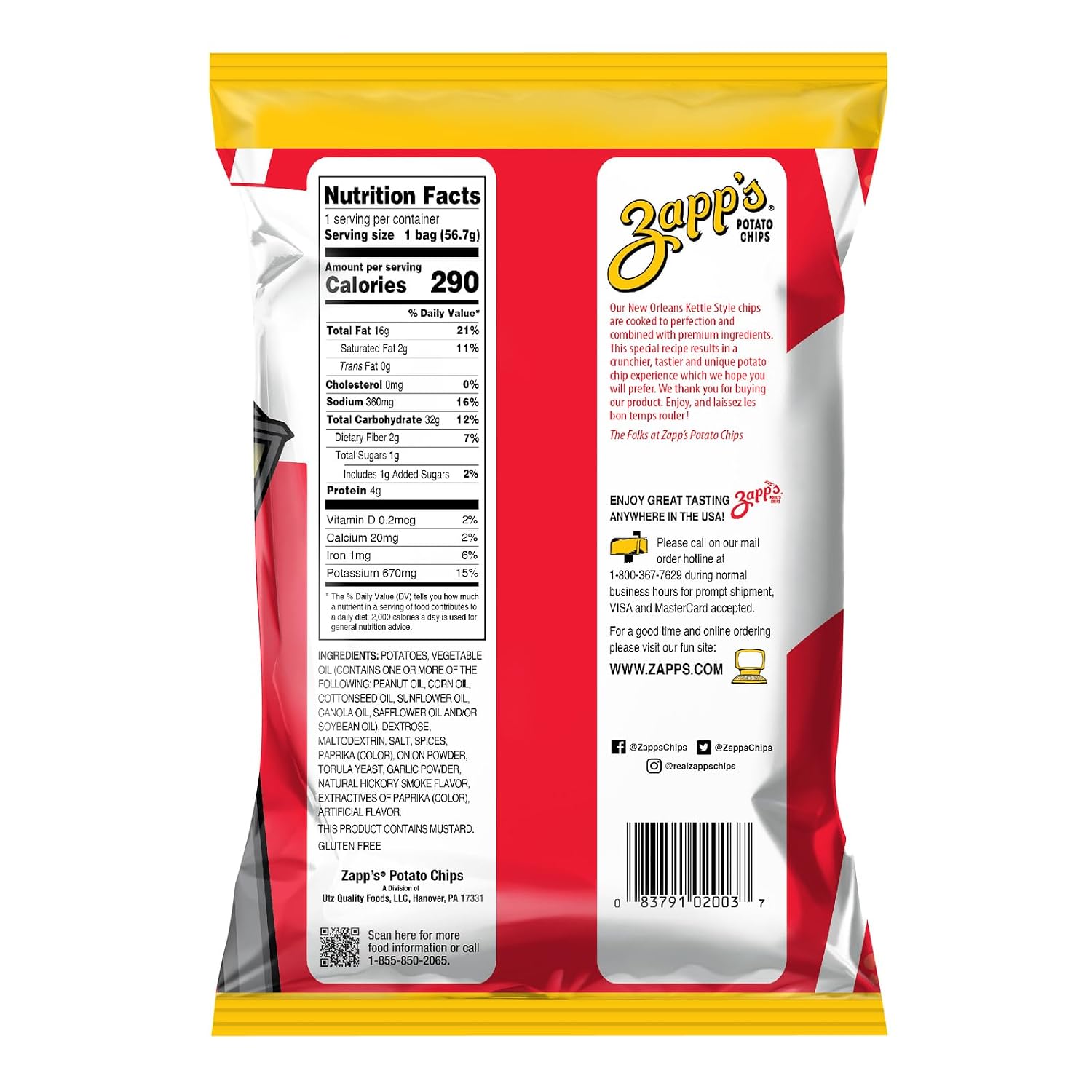 Zapp’s New Orleans Kettle-Style Potato Chips Hotter n Hot Jalapeno Flavor (2 oz Bags, 25 Count), Crunchy Chips with a Spicy Kick, Perfect On-The-Go, Gluten Free Snack