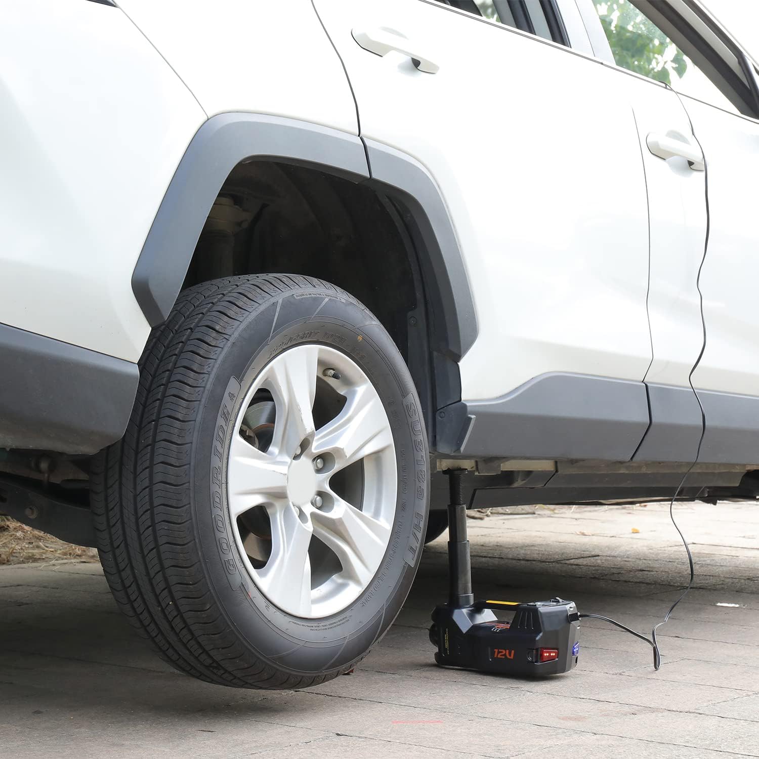 Trihelper Electric Car Jack 5 Ton 12V Floor Jack Hydraulic Jack Stand Car Lift Jack with Integrated Tire Pump for SUV Truck Sedan Vehicle Roadside