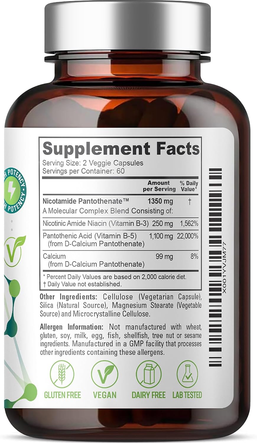 biophix B-3 Nicotinamide Pantothenate 1350 mg 120 Vcaps - Clear Skin Series B5 Pantothenic Acid Natural Flush-Free Nicotinic Amide Niacin - Supports