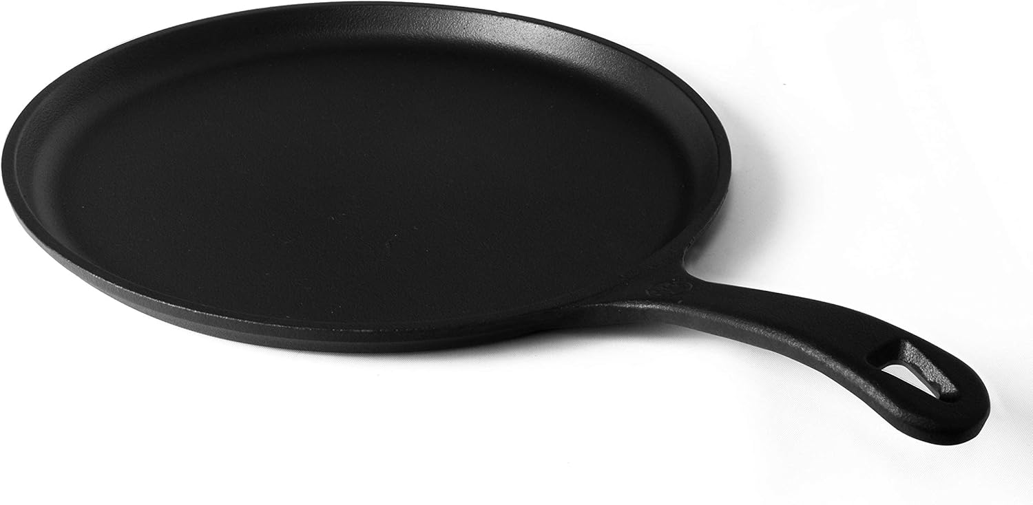 Commercial CHEF 10.5-Inch Cast Iron Round Griddle, Pre-Seasoned, CHFL911