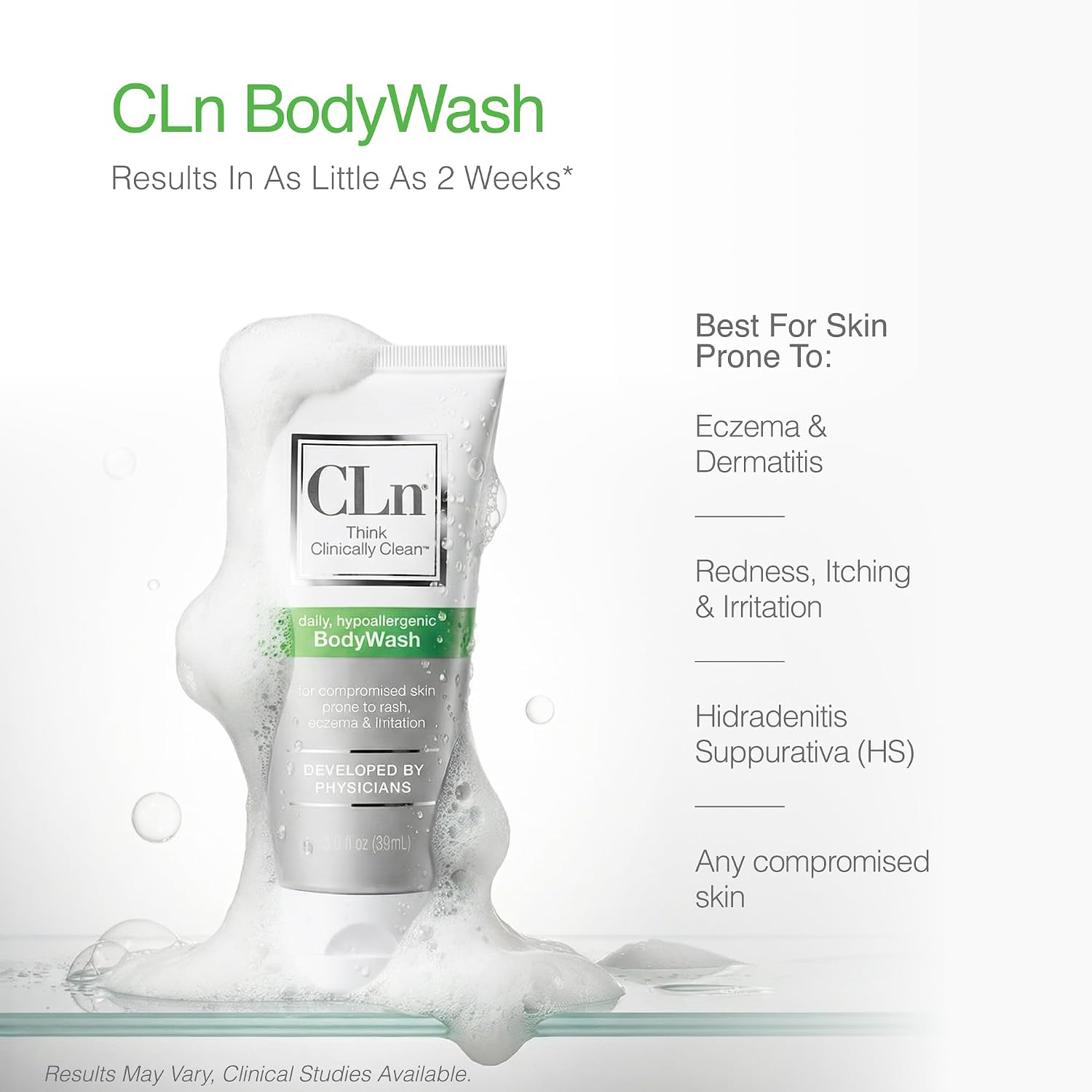 CLn® BodyWash - Non-Drying Body Wash, For Compromised Skin Prone to Eczema, Dermatitis, Rash & Hidradenitis Suppurativa, Fragrance-Free & Paraben-Free, 8 fl oz.