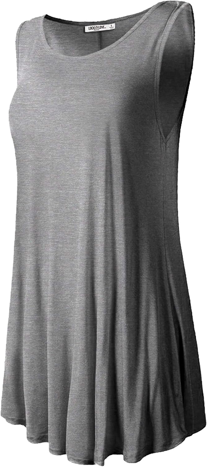 Lock and Love Women Solid Short Sleeve/Sleeveless Tunic for Leggings Swing Tunic Flare Tank Tops S-5XL Plus Size Made in USA