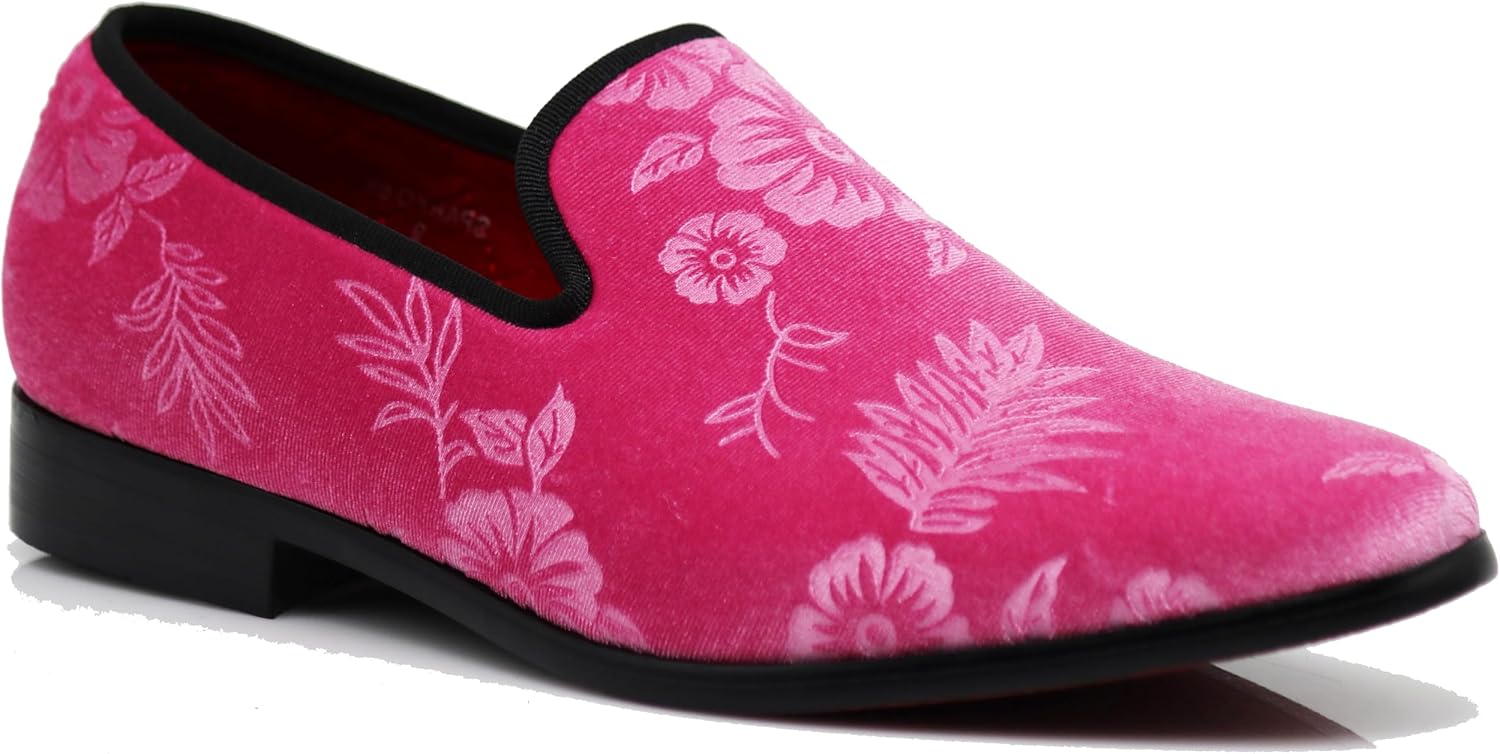 SPK35 Men's Vintage Velvet Flower Designer Dress Loafers Slip On Shoes Classic Tuxedo Dress Shoes