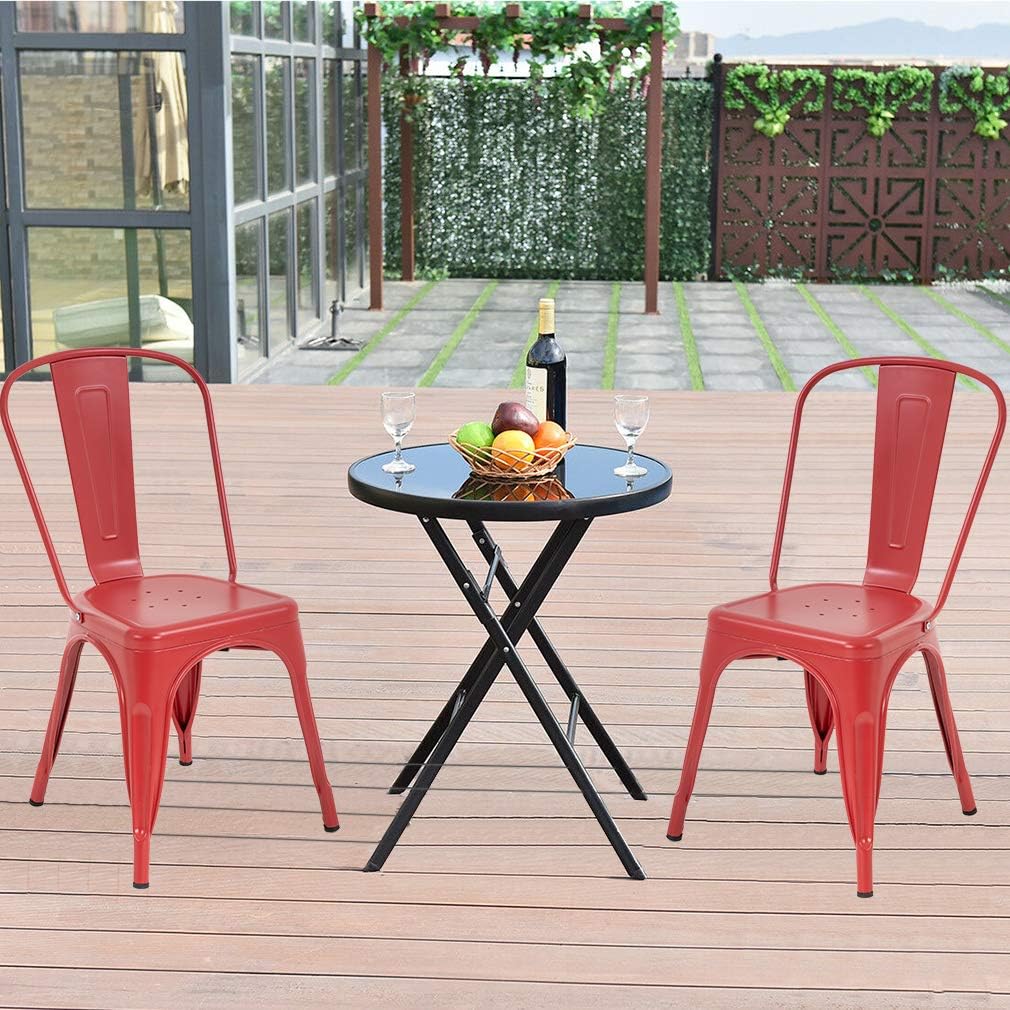 FDW | Metal Dining Chairs | Set of 4, Black | 330lbs Load | Stackable Tolix Side Chairs with Backrest | Non-Slip Feet | Indoor/Outdoor Use | Ideal for Kitchen & Restaurants