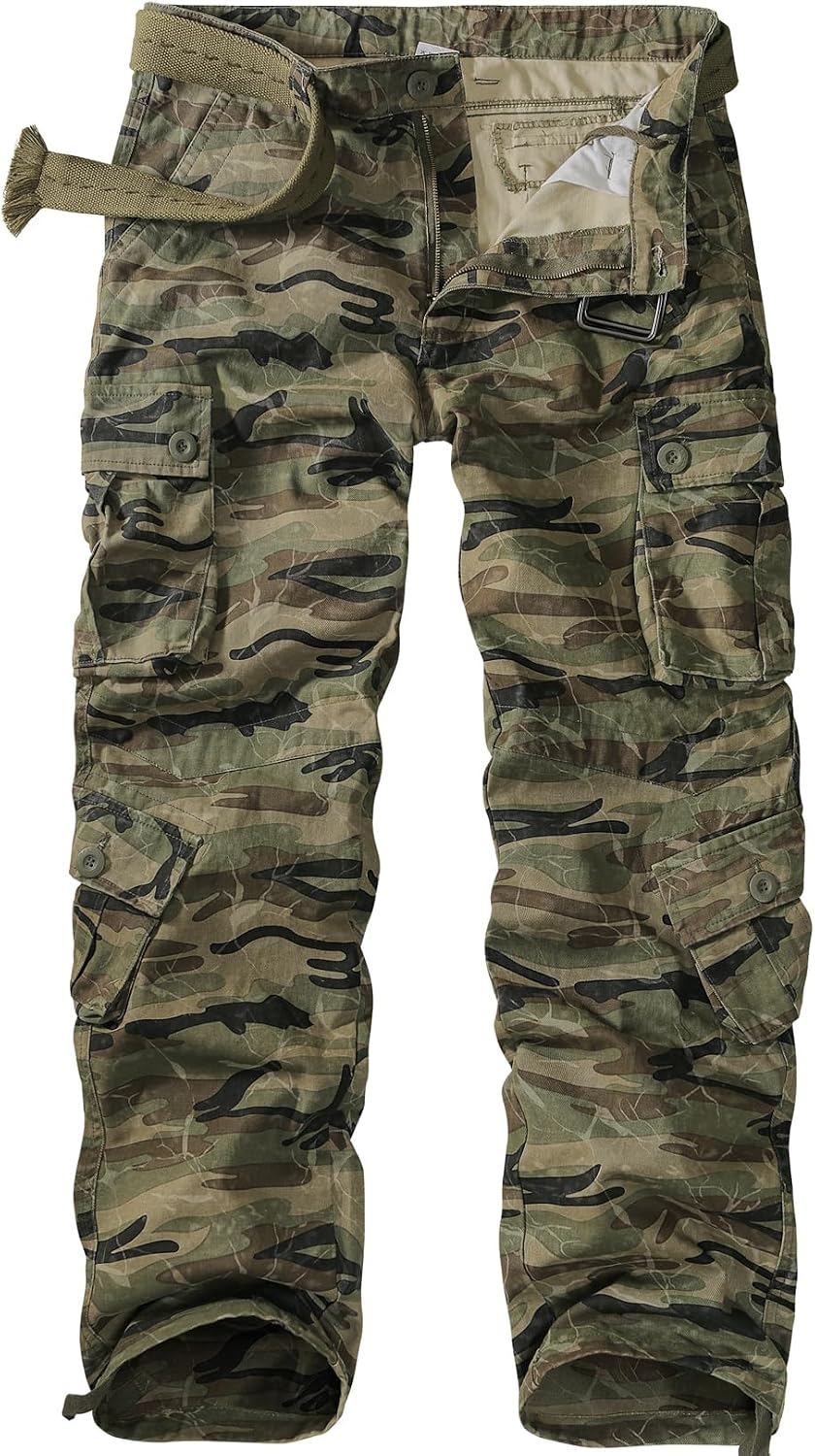 Mens Cargo Pants Camo Work Tactical Rip Stop BDU Casual Army Military Pants | 100% Cotton,Wear Resistant,Breathable,Sweat-absorbent,Men's Wild Cargo Pants with 8 Pockets,Relaxed Loose Fit Hiking Pants