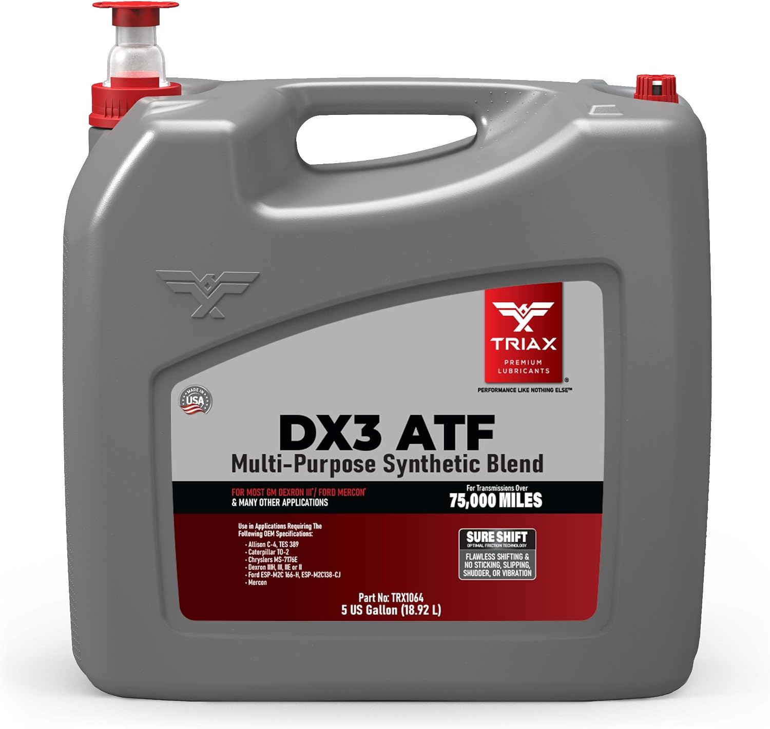 TRIAX DX3 ATF - Compatible with All GM Dexron III and Ford Mercon Applications- Multi-Purpose, Friction Optimized, High Mileage Automatic Transmission Fluid (5 Gallon)