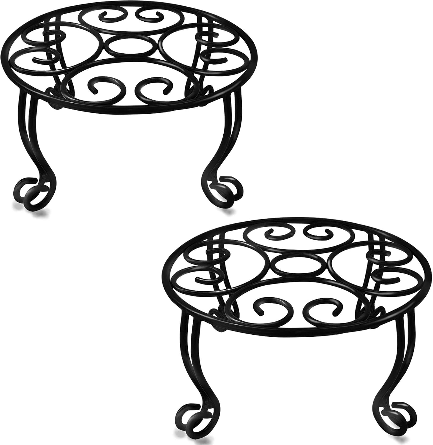 TREEZITEK 2 Pack Heavy Duty Iron Plant Stand, 11.8'' Diameter, 6'' Tall, Black, Powder Coated, Round, Sturdy & Stable, Indoor/Outdoor