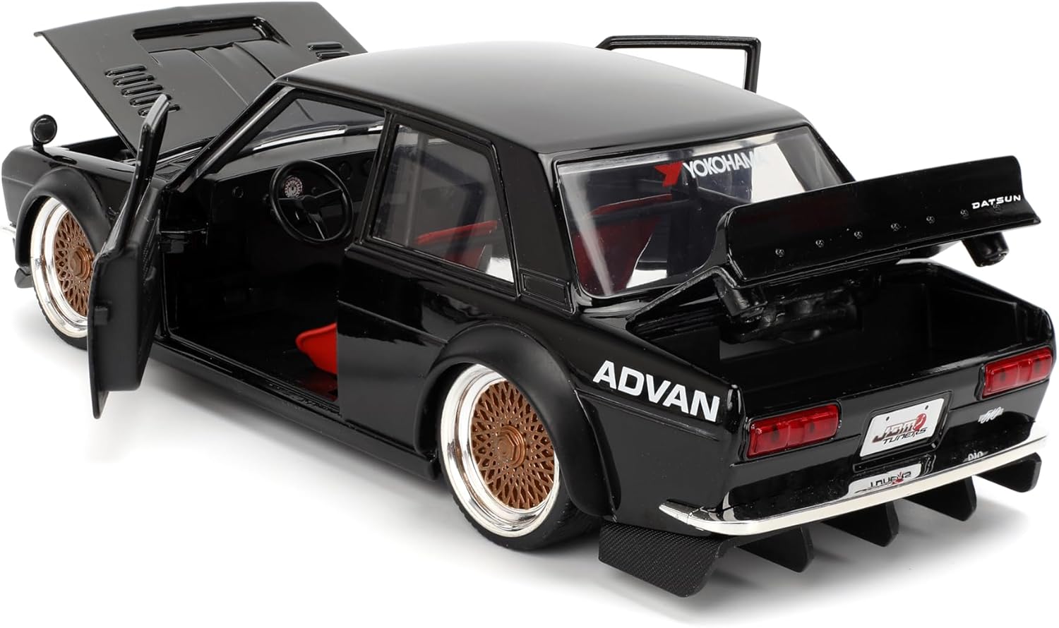 Jada Toys JDM Tuners 1:24 Scale Die-Cast 1973 Datsun 510 – Opening Doors, Detailed Interior, Rubber Tires, Collectible for Ages 8+(Gloss Black)