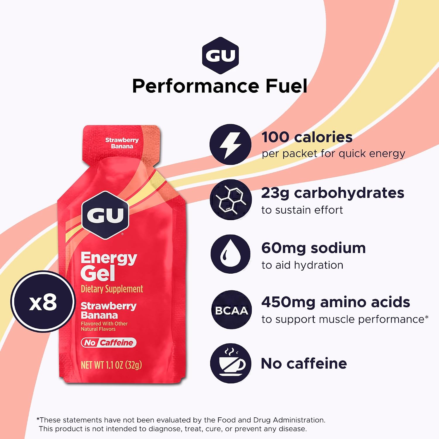 GU Energy Original Sports Nutrition Energy Gel, Vegan and Dairy-Free On-the-Go Energy for Any Workout, Vanilla Bean, 8-Count