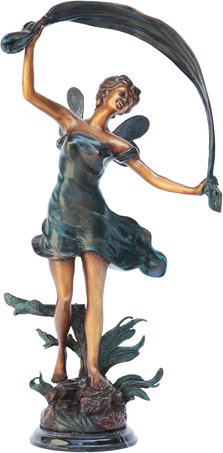 Design Toscano KY71004 Fiona The Flower Fairy Garden Statue, 17 Inch, Antique Stone