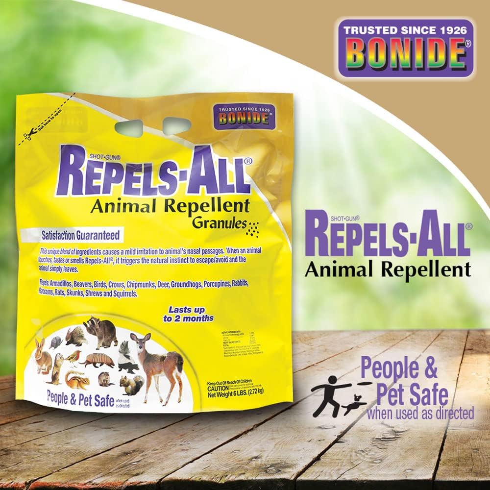 Bonide Repels-All Animal Repellent Granules, 6 lbs. | Ready-to-Use Deer & Rabbit Repellent, Deter Pests from Lawn & Garden