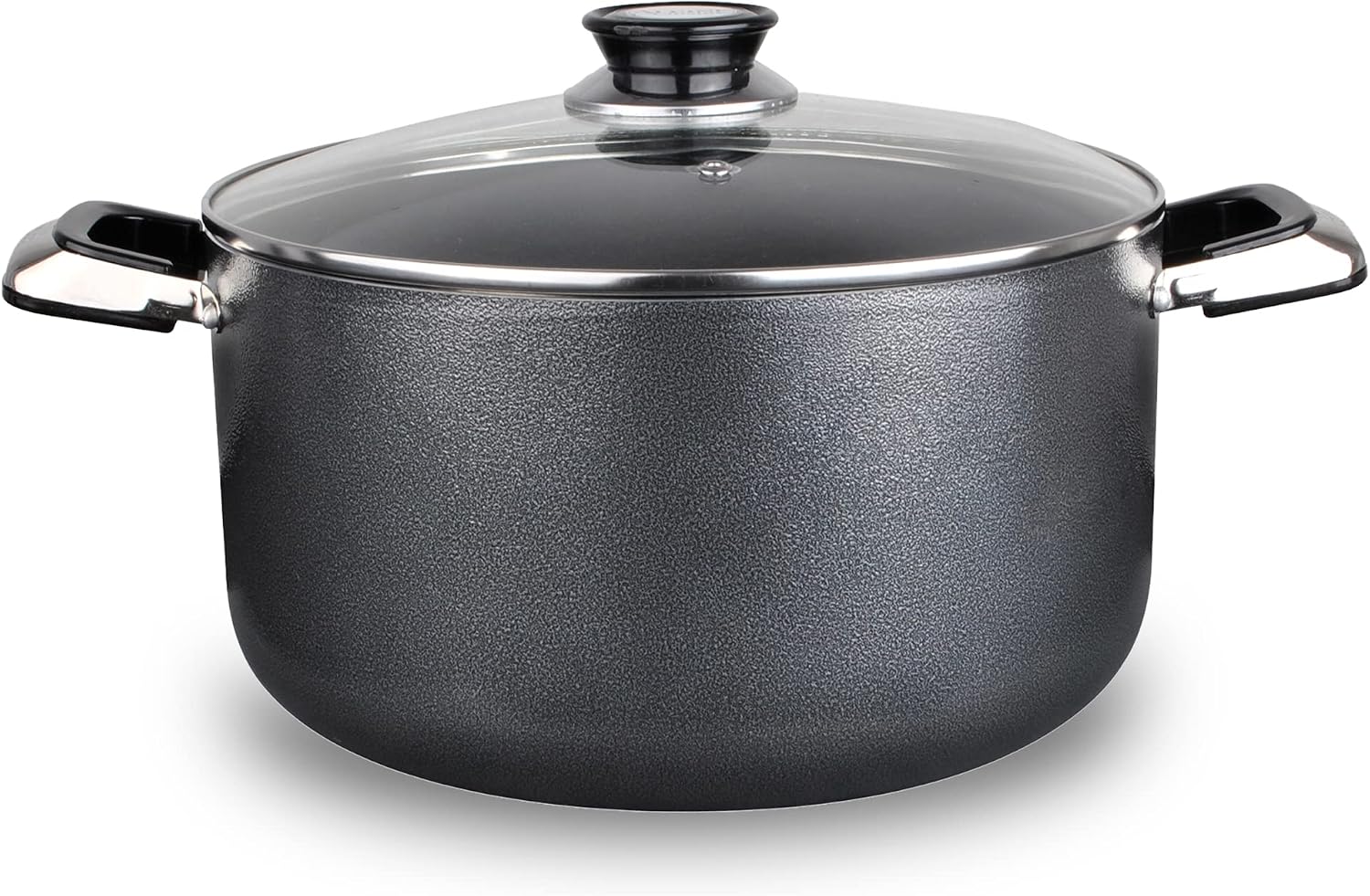 Alpine Cuisine 4 Quart Non-stick Stock Pot with Tempered Glass Lid and Carrying Handles, Multi-Purpose Cookware Aluminum Dutch Oven for Braising, Boiling, Stewing