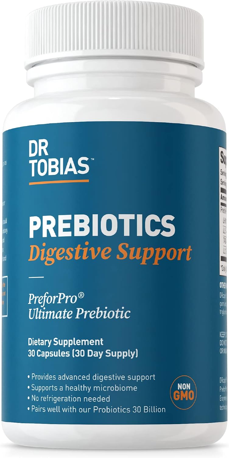 Dr. Tobias Prebiotics, Supports Digestion & Gut Health, Feed Good Probiotic Bacteria, Boost Gut Immune Function, Vegan & Non-GMO Gut Health Supplements for Men and Women, 30 Capsules, 30 Servings