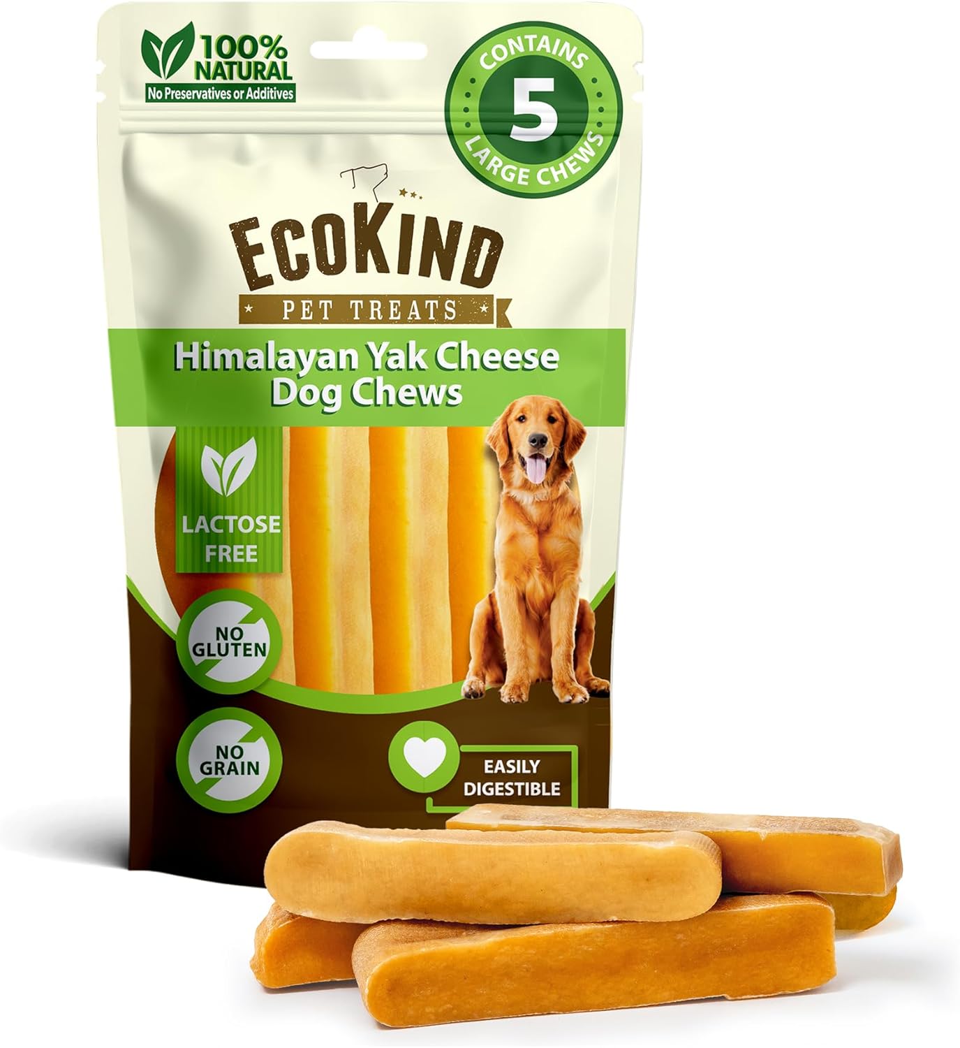 EcoKind Yak Cheese Himalayan Dog Chews, Yak Chews for Small Dogs, 8 Bones