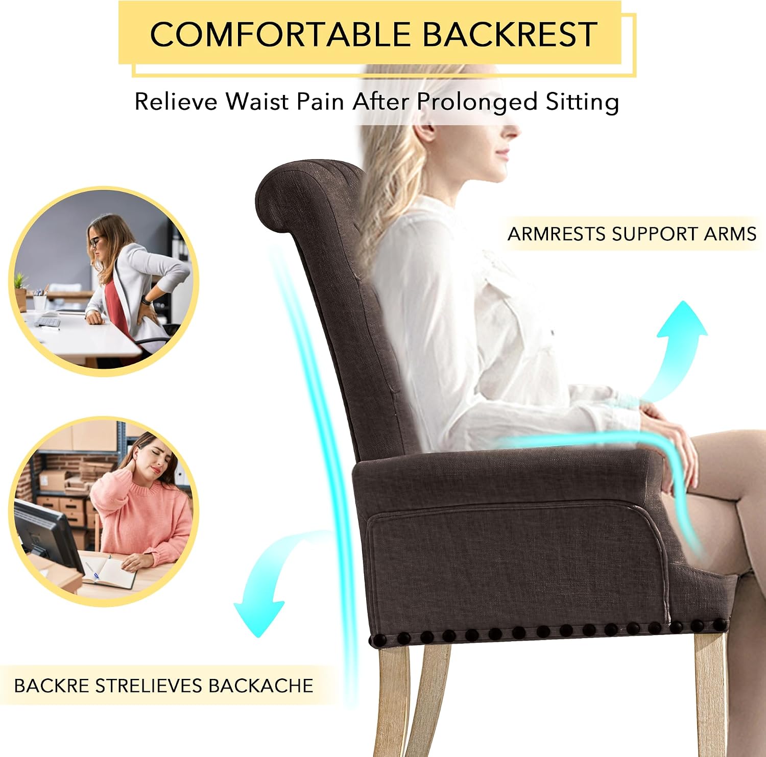 adochr Dining Chairs with Arms,Linen High Back Dining Room Chairs, Beige