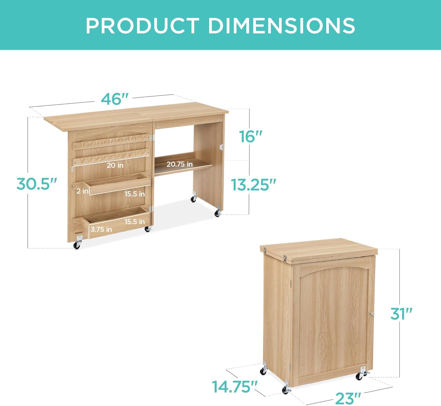 Best Choice Products Folding Sewing Table Multipurpose Craft Station & Side Desk with Compact Design, Wheels, Shelves, Storage Trays, Pegs