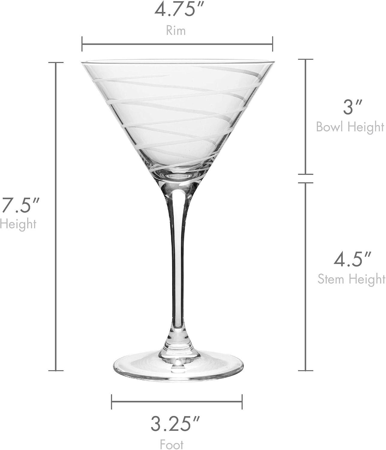 Mikasa Cheers 10-Ounce Martini Glasses, Fun Etched Designs, Durable Clear Glass Cocktail Glassware, Set of 4, Perfect for Entertaining and Gifting