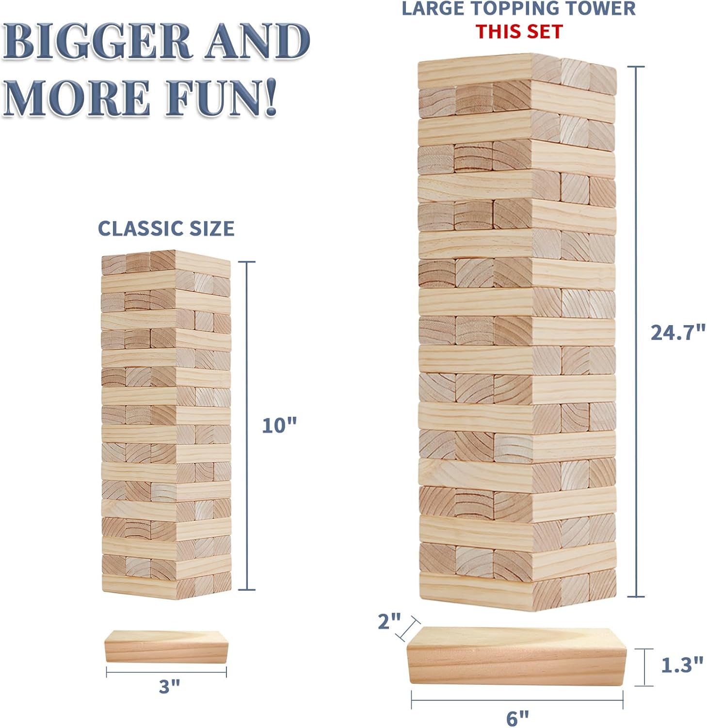 Megwoz Giant Tumble Tower Games for Kids and Adults 57 Blocks New Zealand Pine Wooden Blocks Stacking to Over 4.2FT Family Game for Indoors Outdoors