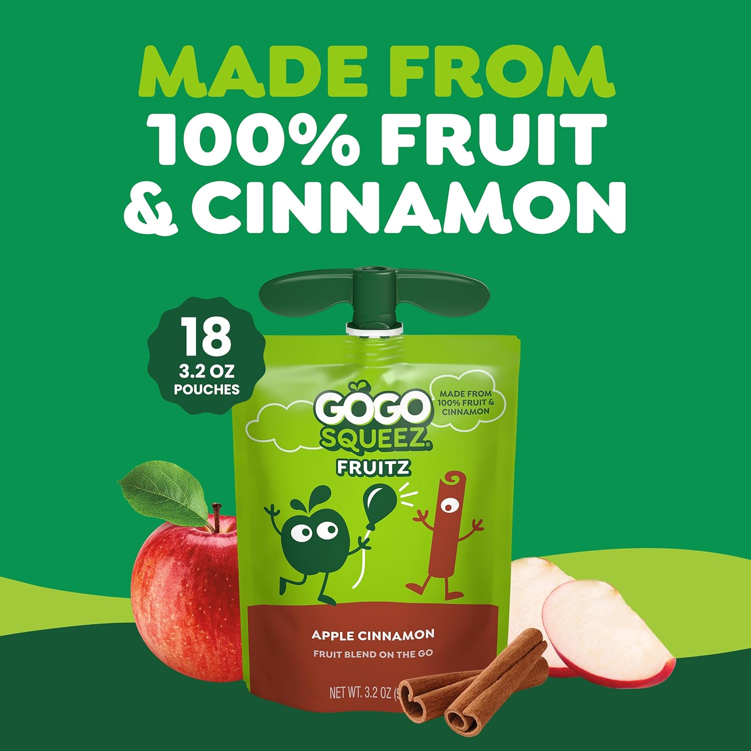 GoGo squeeZ No Sugar Added Applesauce, Apple Apple, 18 Count | Kids on the go fruit snack made with applesauce & fruit puree; 3.2 oz pouches, gluten and nut free, recloseable cap, BPA-free