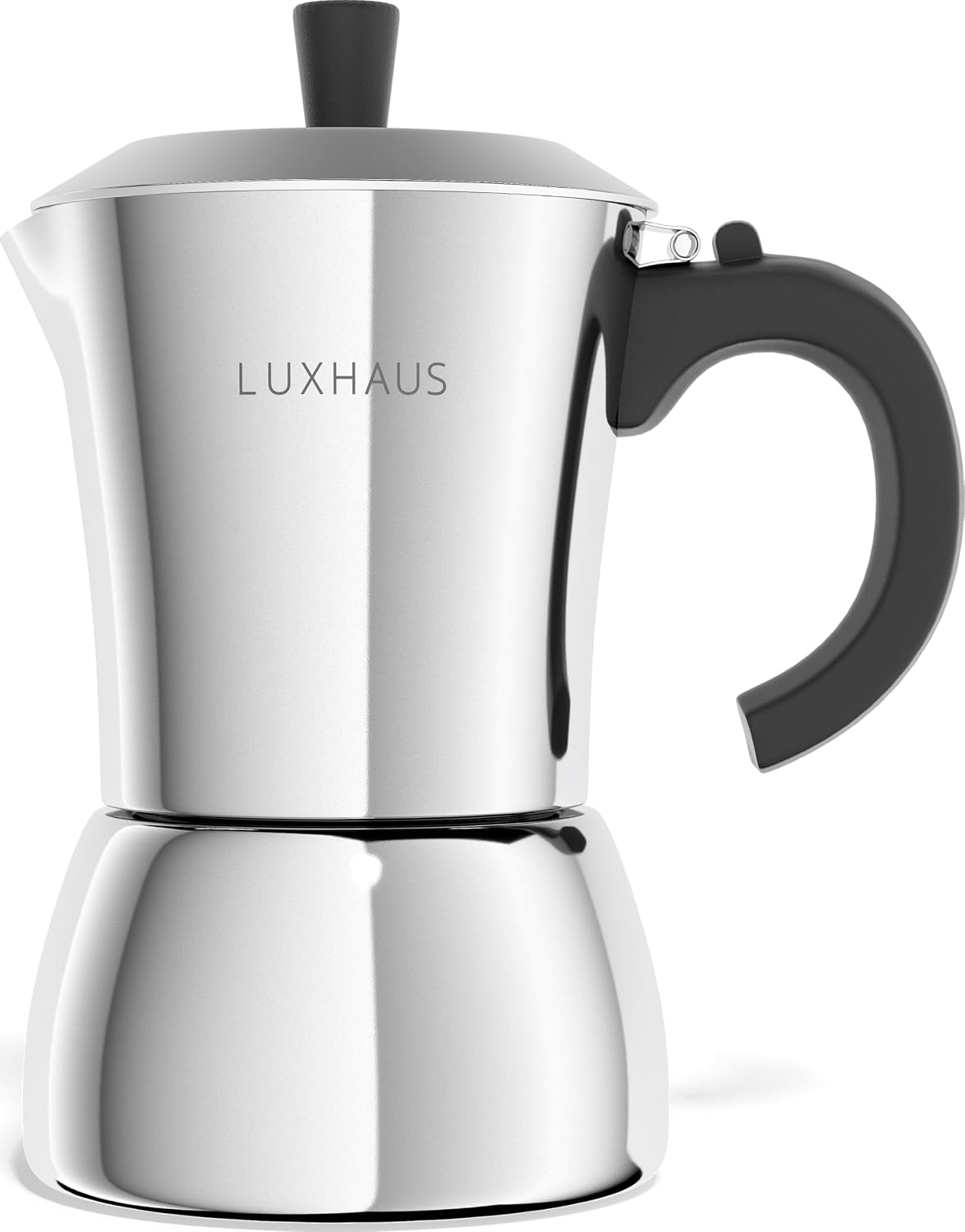 LuxHaus 3 Cup Moka Pot (2oz each cup - 6oz total) Stovetop Espresso Maker - Stainless Steel Italian and Cuban Mocha Coffee Maker