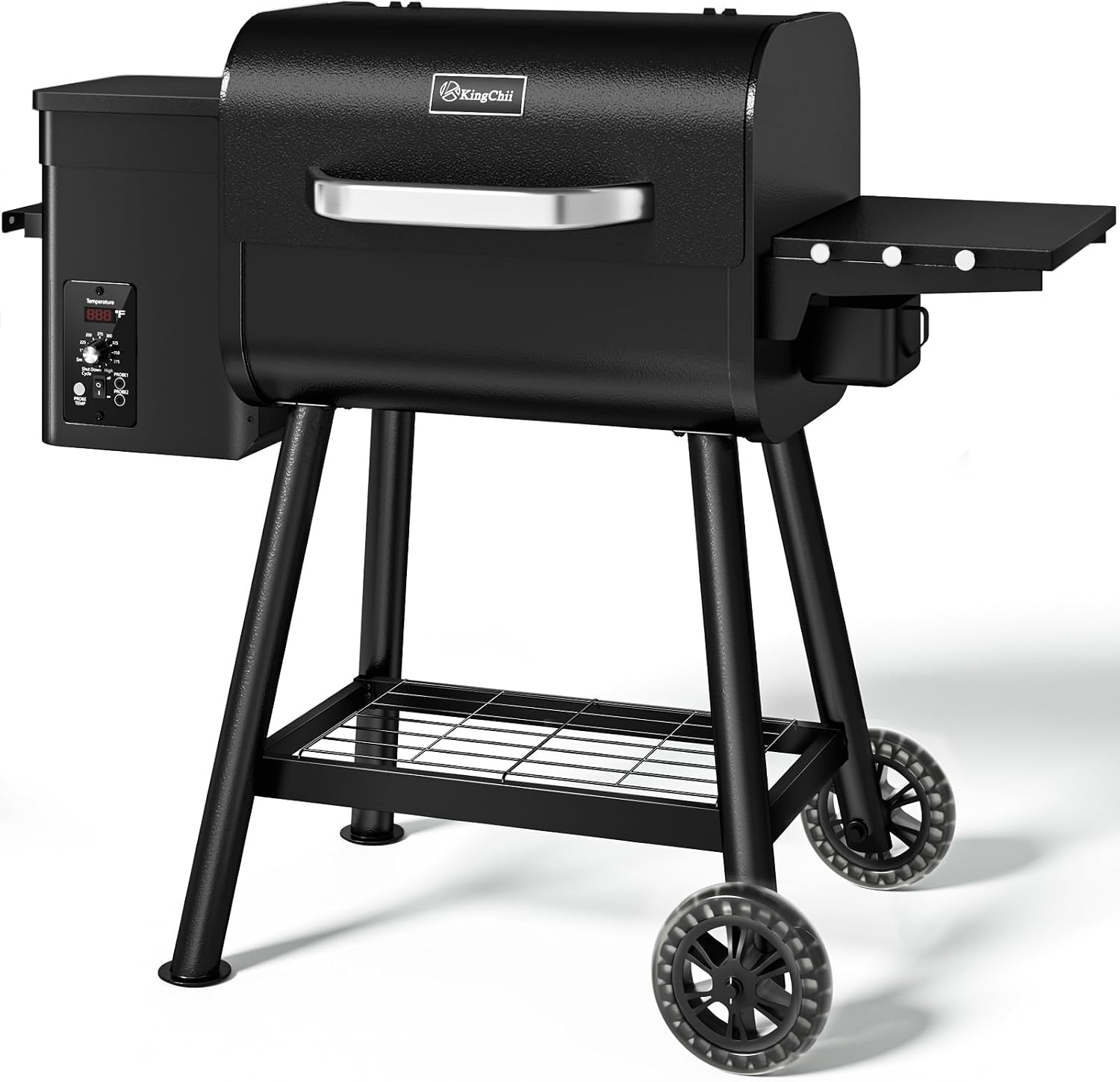 KingChii Electric Wood Pellet Grill & Smoker with Side Shelf, 456 SQ.IN Grill Capacity, with PID Temperature Control (180-425°F) for Backyard Camping Bake and Roast, Black