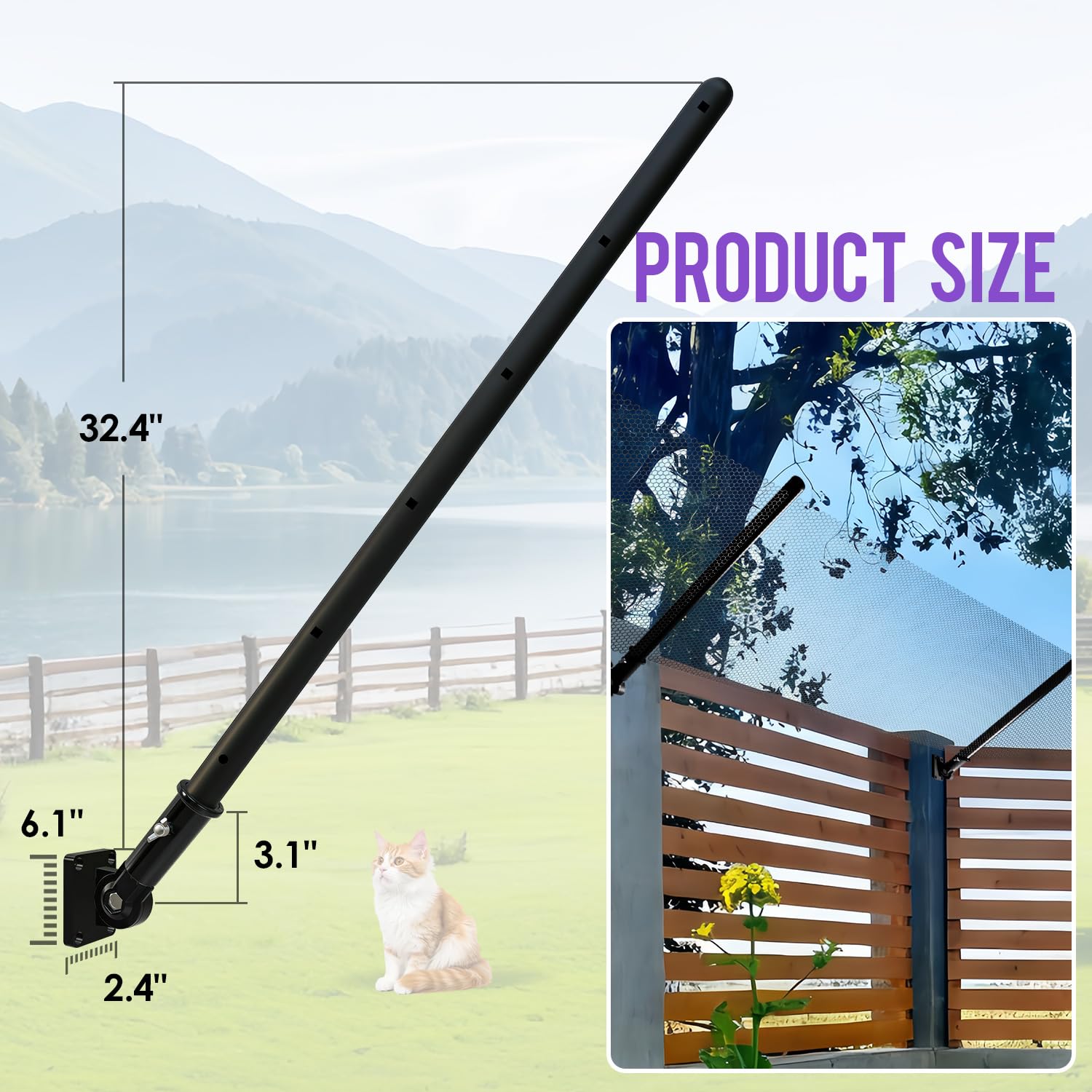 Cat Fence Extension & Conversion Kit | 30-Inch Height, 50-Foot, Wood, Metal, Vinyl & Brick Fences, Durable Polyethylene, Easy Install, Complete Set