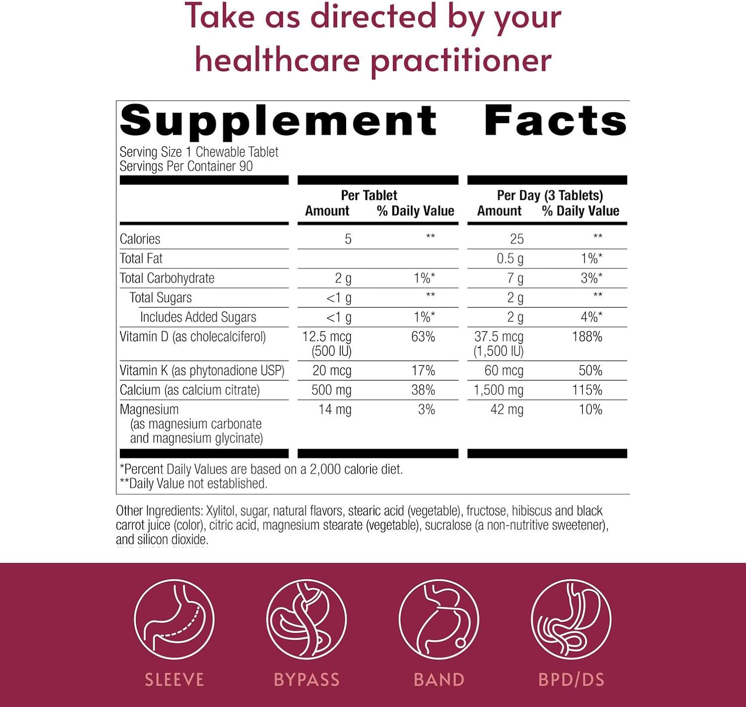 Bariatric Advantage Calcium Citrate Chewable 500 mg - for Bariatric Surgery Patients - High-Potency, Easy-Digest Tablets - Calcium Citrate - Bone Strength Supplements* - 90 Count - Wild Cherry