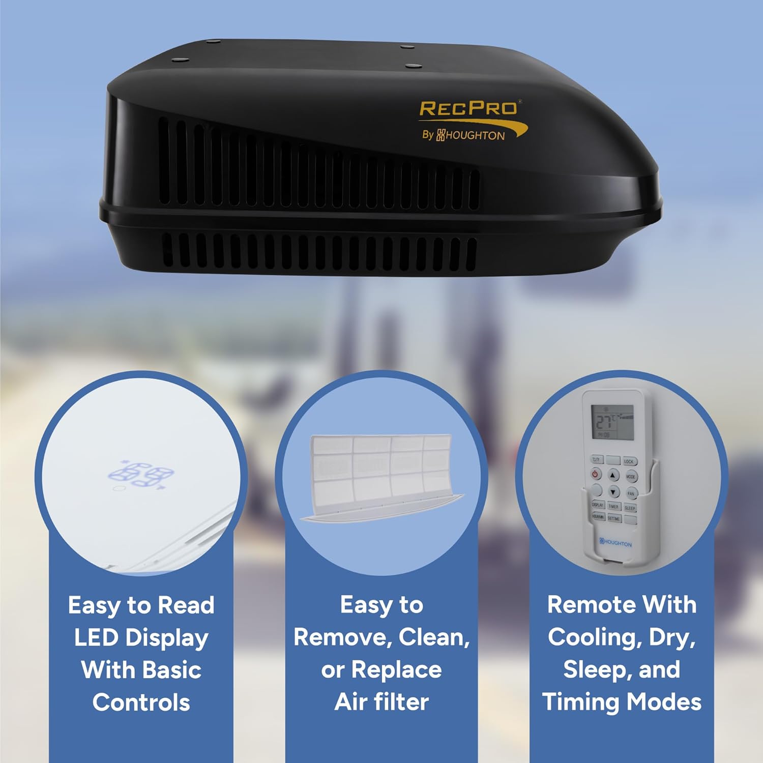 RecPro RV 15K Quiet AC Heat Pump Non-Ducted Black 110-120V
