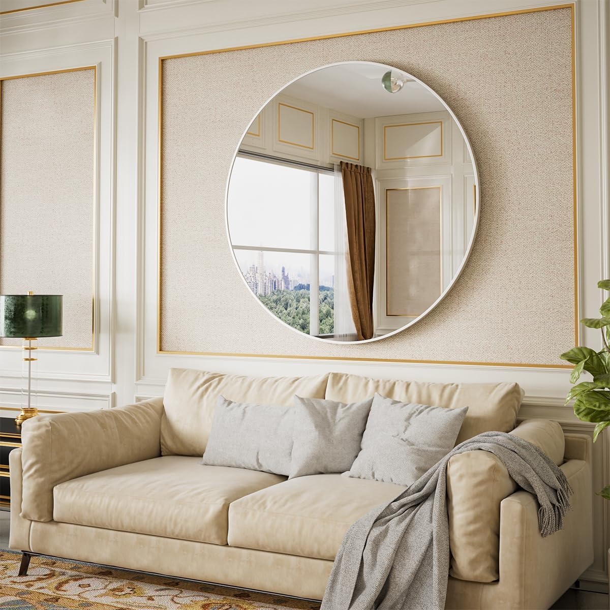 BEAUTYPEAK 24 Inch Round Mirror, Metal Frame Circle Mirror, White